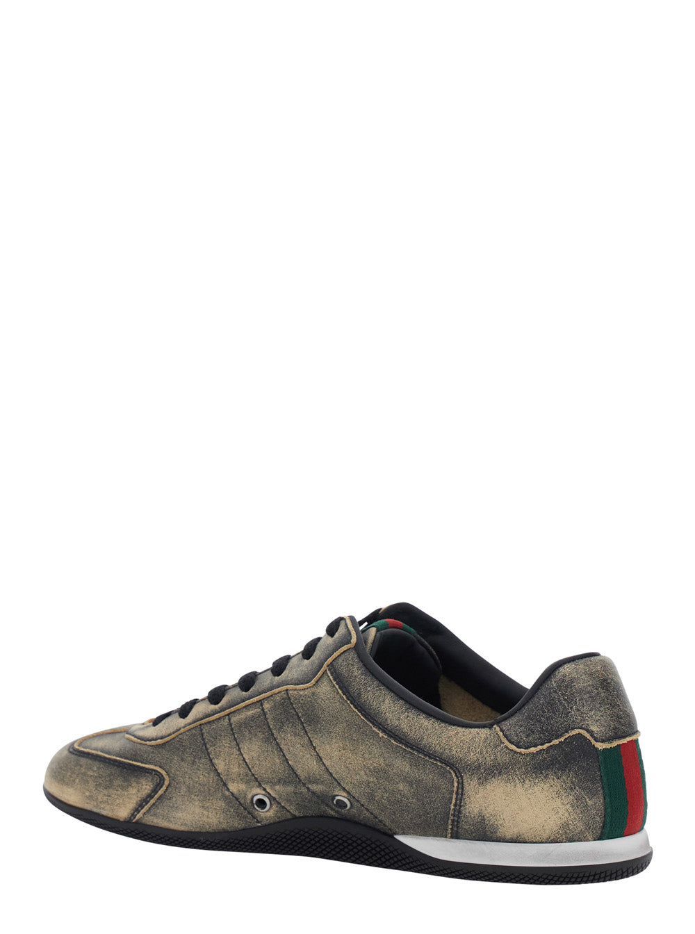 Gucci Women 'Elan' Black Low Top Sneakers With Web Detail On Tongue And Heel In Suede For Women GUCCI