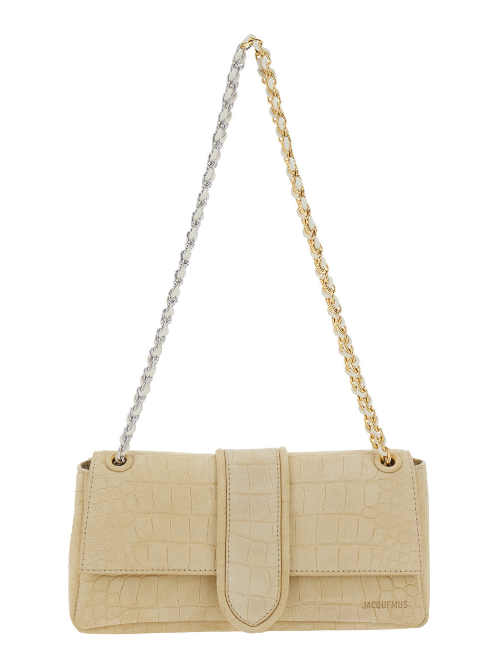Jacquemus Women 'Le Chaine Bambino' Beige Shoulder Bag With Embossed Crocodile Effect And Logo Lettering On The Front In Leather Woman JACQUEMUS