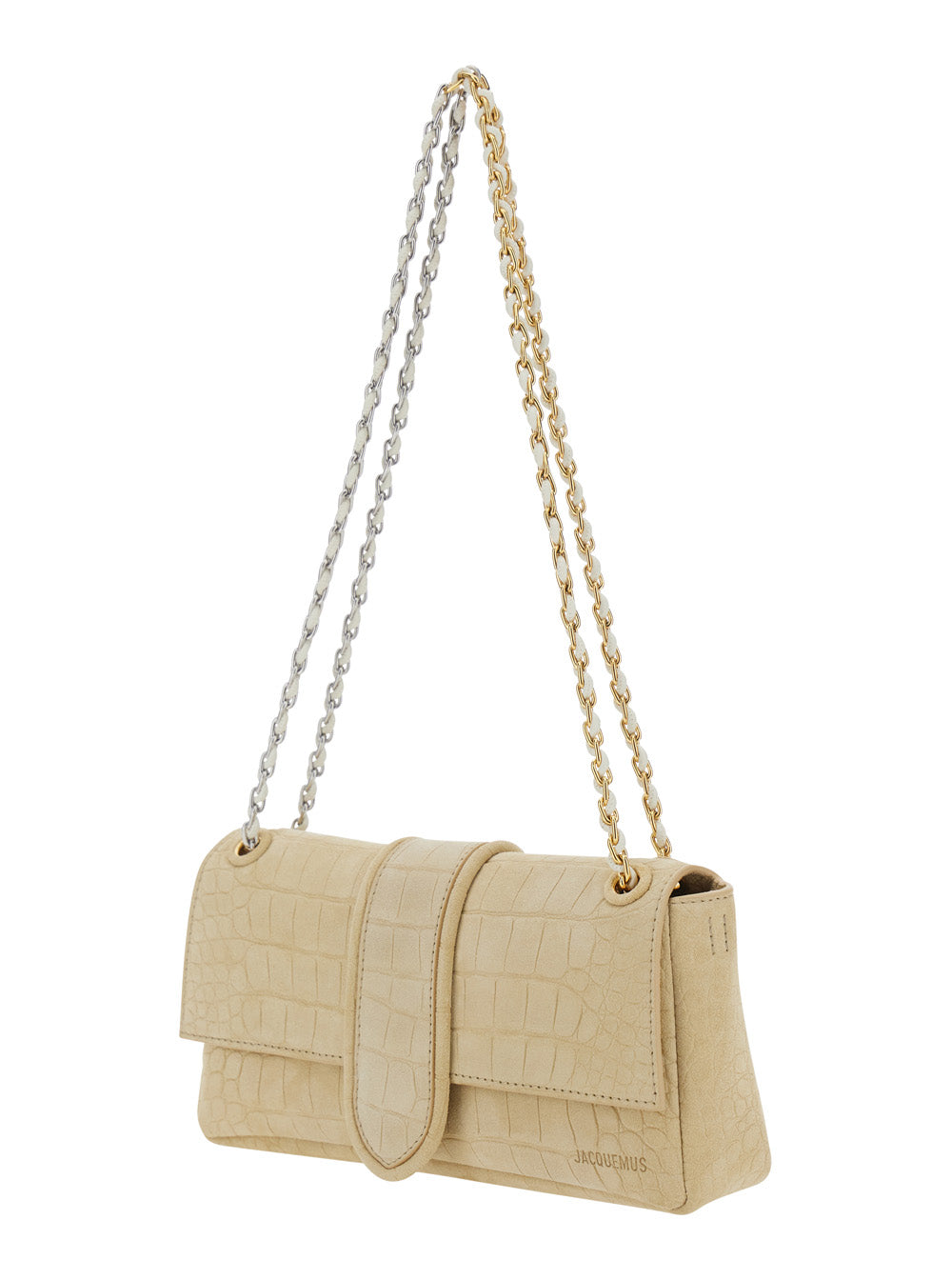Jacquemus Women 'Le Chaine Bambino' Beige Shoulder Bag With Embossed Crocodile Effect And Logo Lettering On The Front In Leather Woman JACQUEMUS