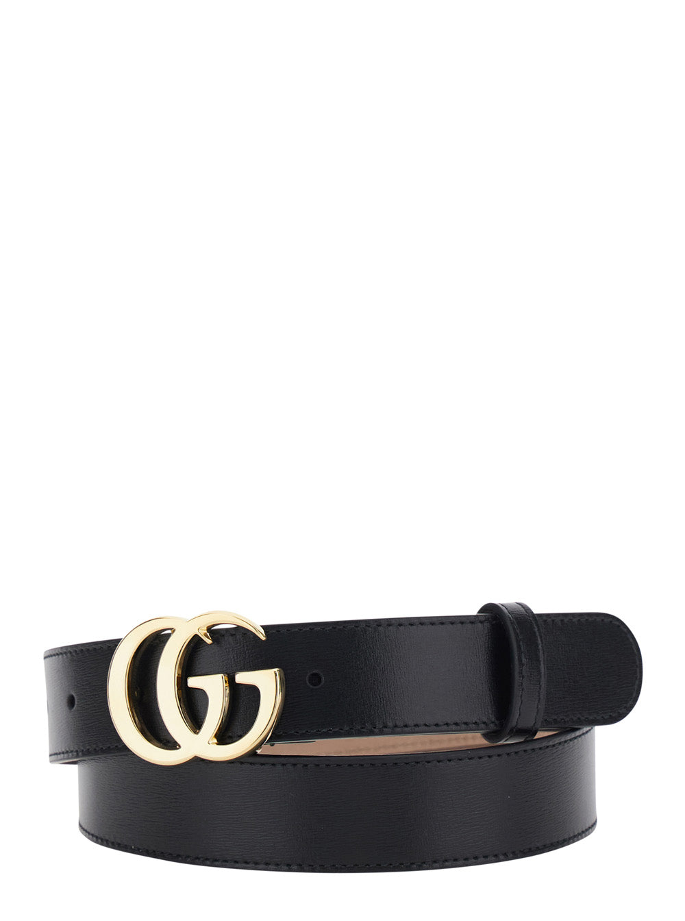 Gucci Men 'Gg Running' Black Belt With Gg Plate Closure In Leather For Men GUCCI