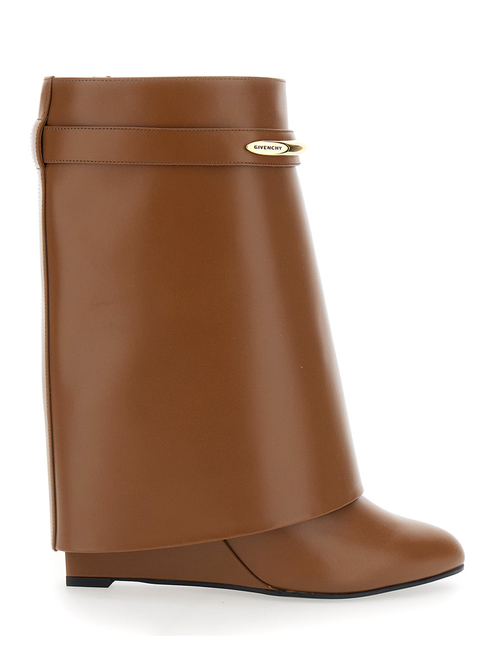 Givenchy Women Wedge Heel Ankle Boots With Logo Plate On The Side In Brown Leather For Women GIVENCHY