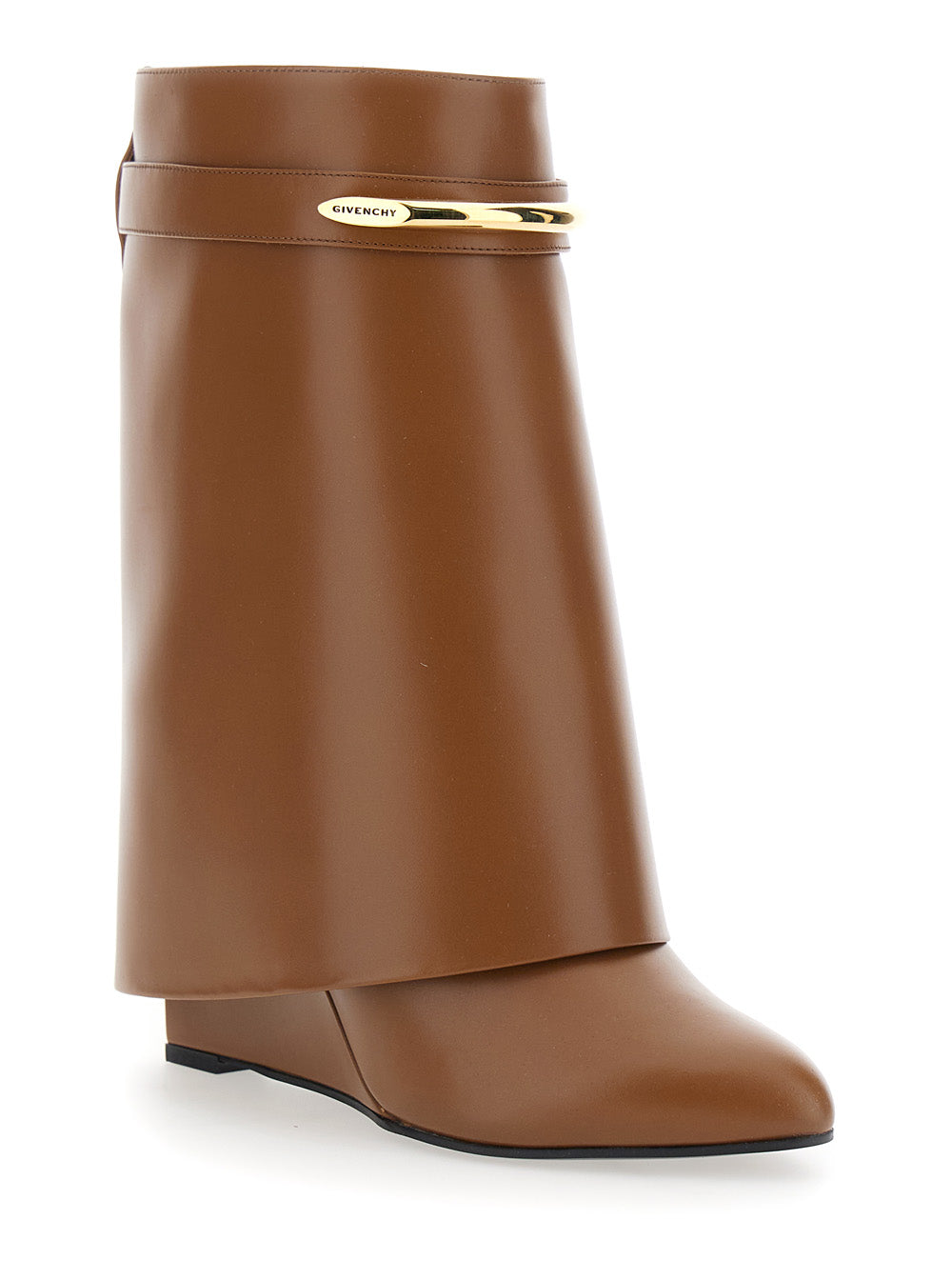 Givenchy Women Wedge Heel Ankle Boots With Logo Plate On The Side In Brown Leather For Women GIVENCHY