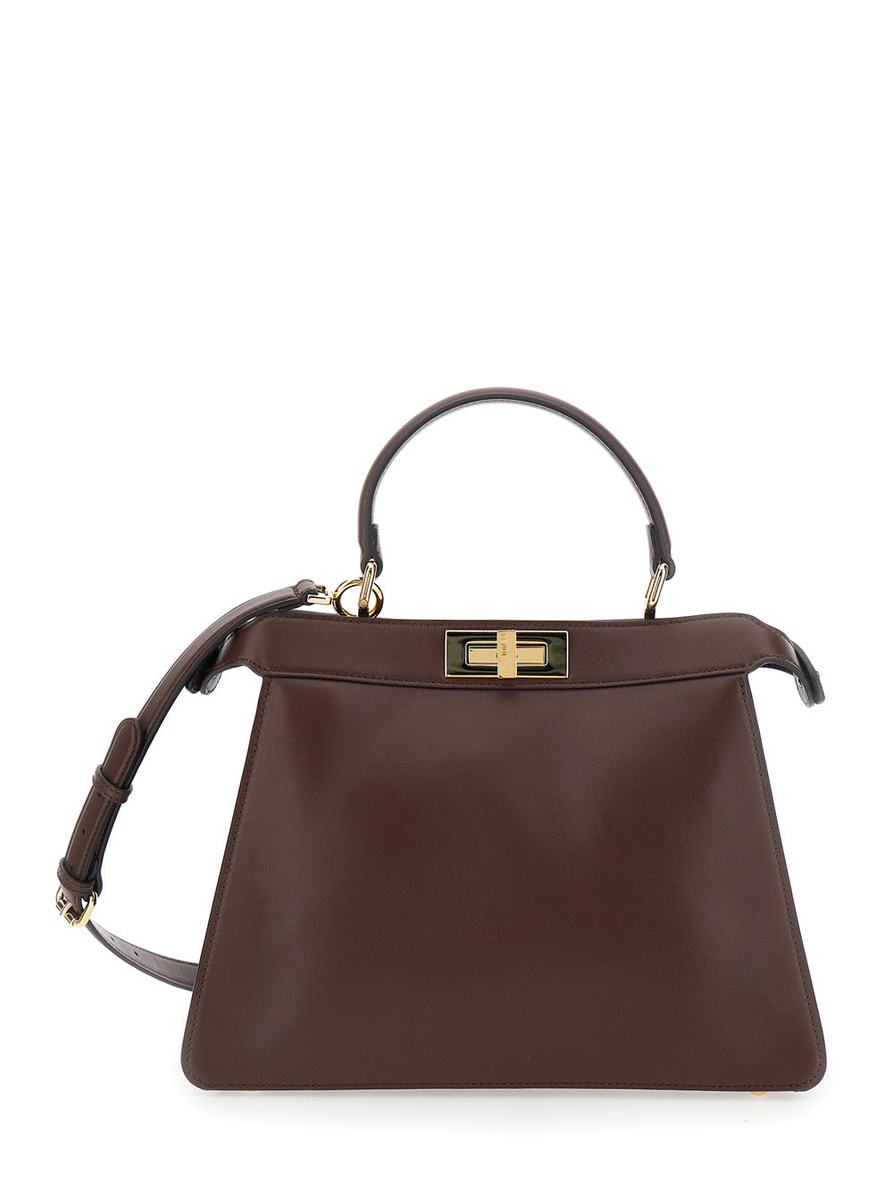 Fendi Women 'Peekaboo I See You' Brown Handbag With Claw Closure And Sequins Embroidery Inside In Leather Woman FENDI