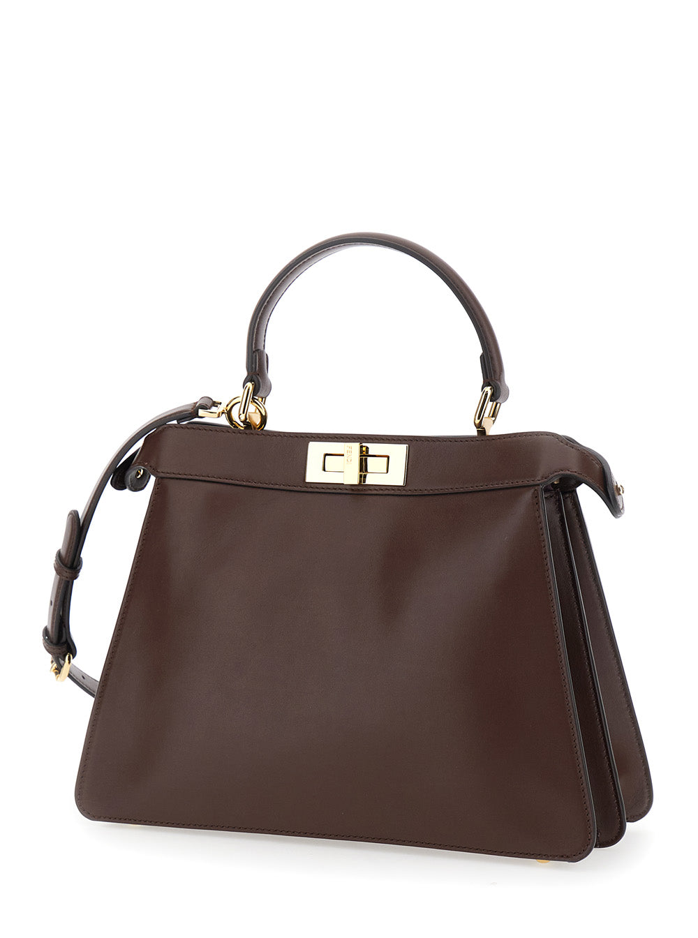 Fendi Women 'Peekaboo I See You' Brown Handbag With Claw Closure And Sequins Embroidery Inside In Leather Woman FENDI