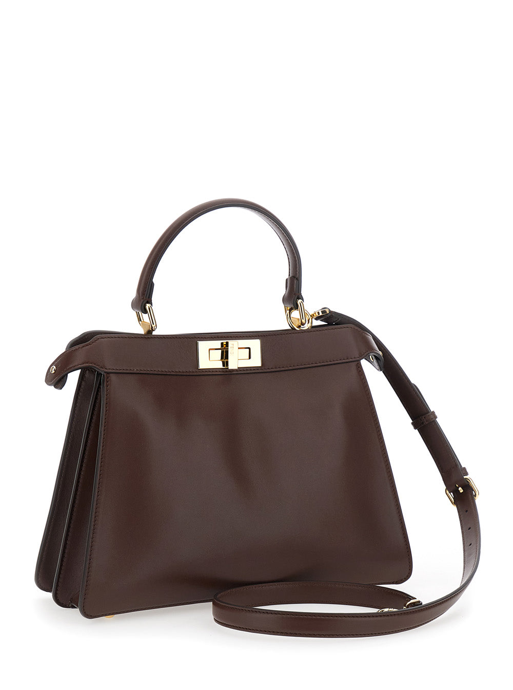 Fendi Women 'Peekaboo I See You' Brown Handbag With Claw Closure And Sequins Embroidery Inside In Leather Woman FENDI