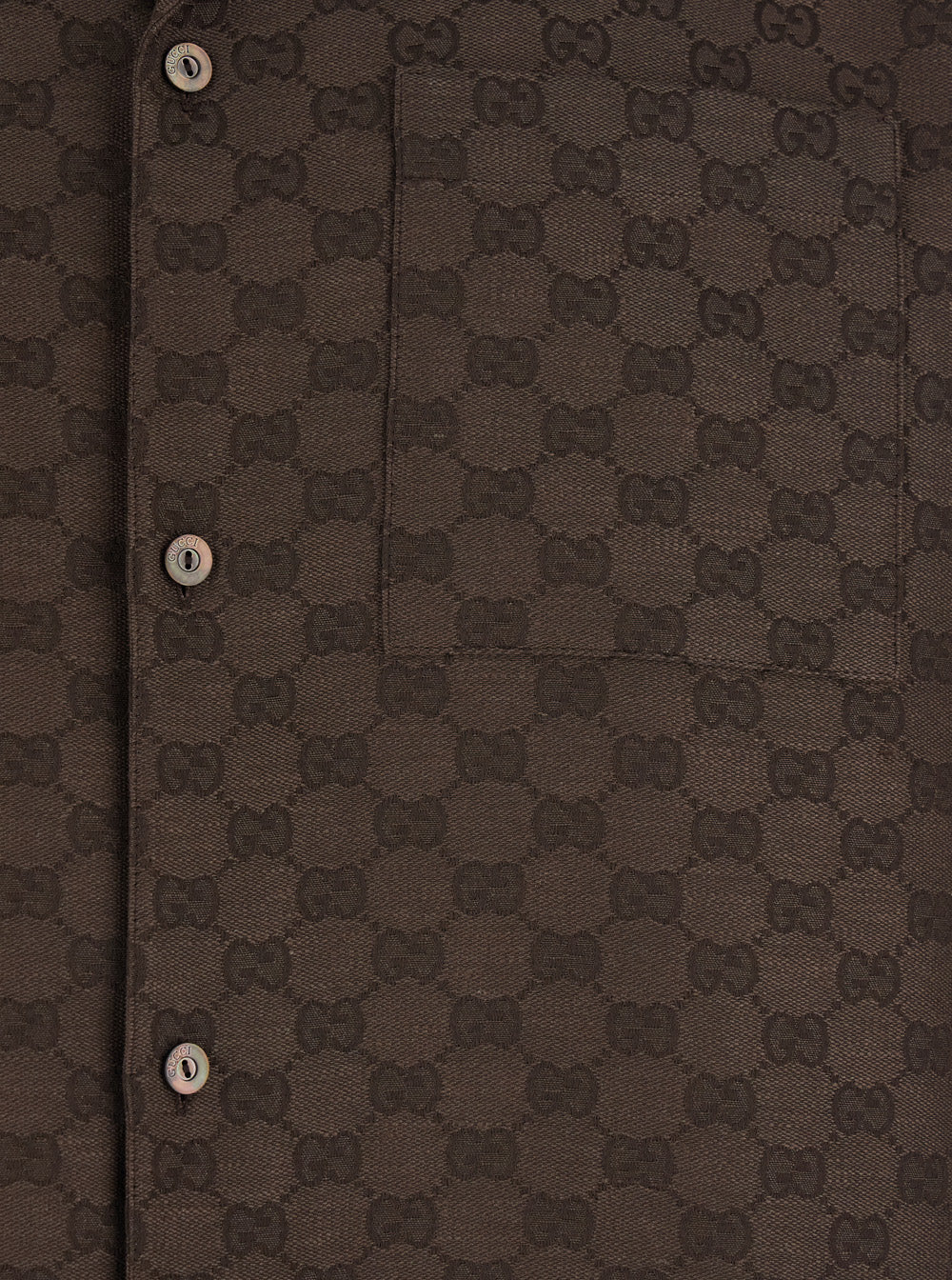 Gucci Men Brown Bowling Shirt With Peak Collar And  All-Over Gg Motif In Linen Blend For Men GUCCI