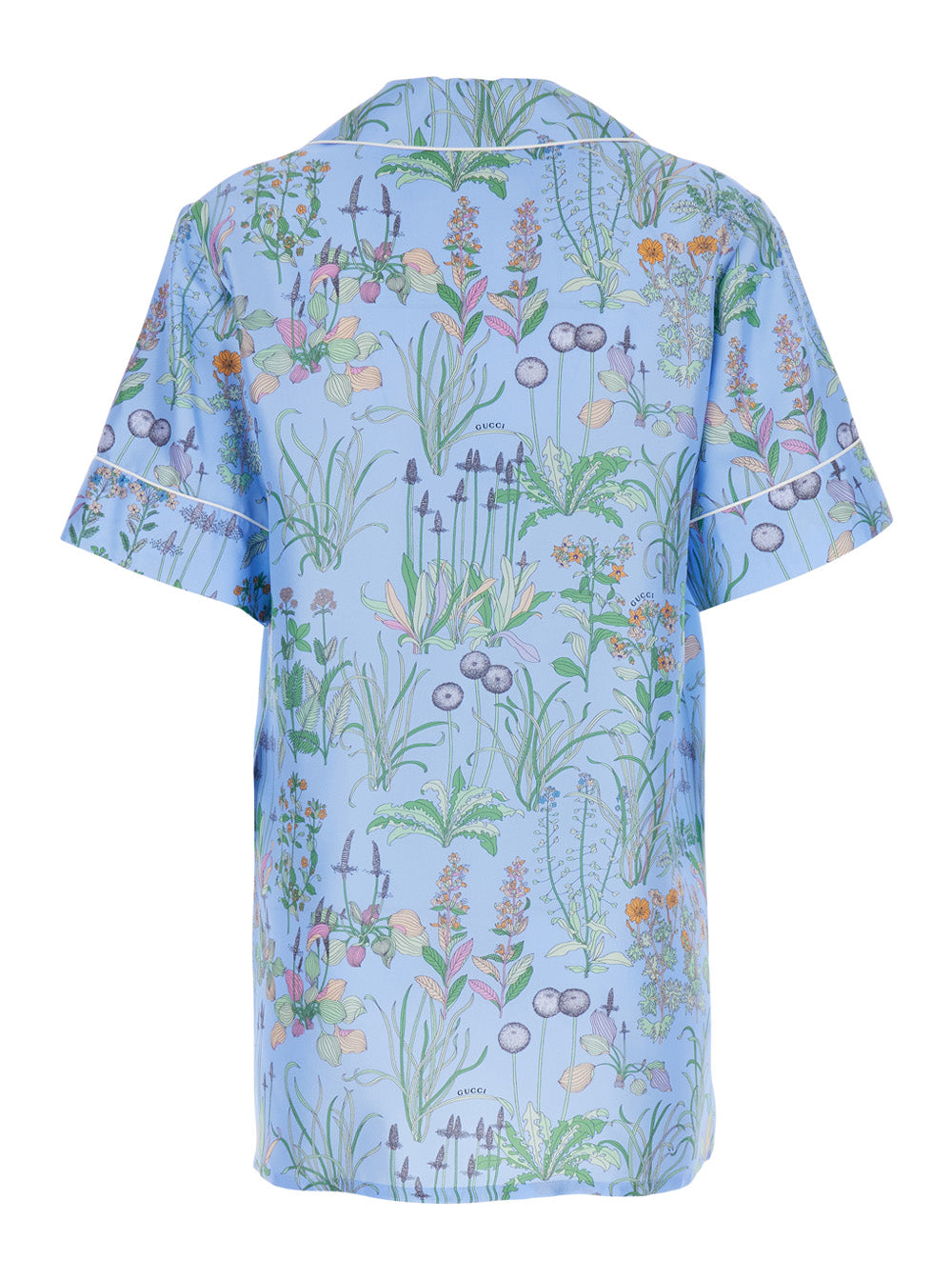 Gucci Women Blue Shirt With Cuban Collar And All-Over Floral Print In Silk Woman GUCCI