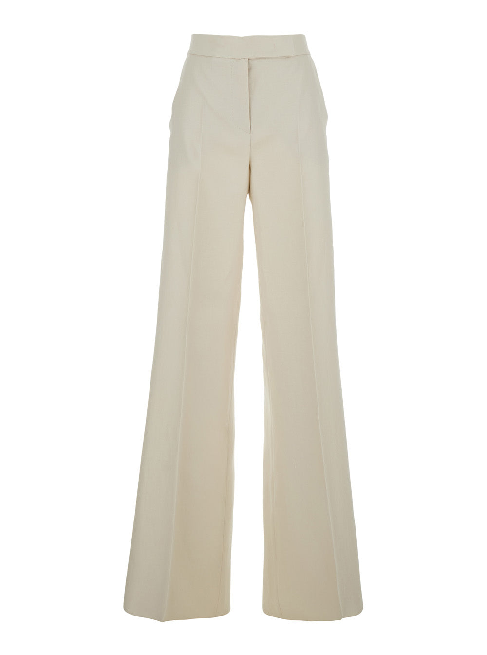 Max Mara Women Beige High-Waisted Linen Pants For Women MAX MARA