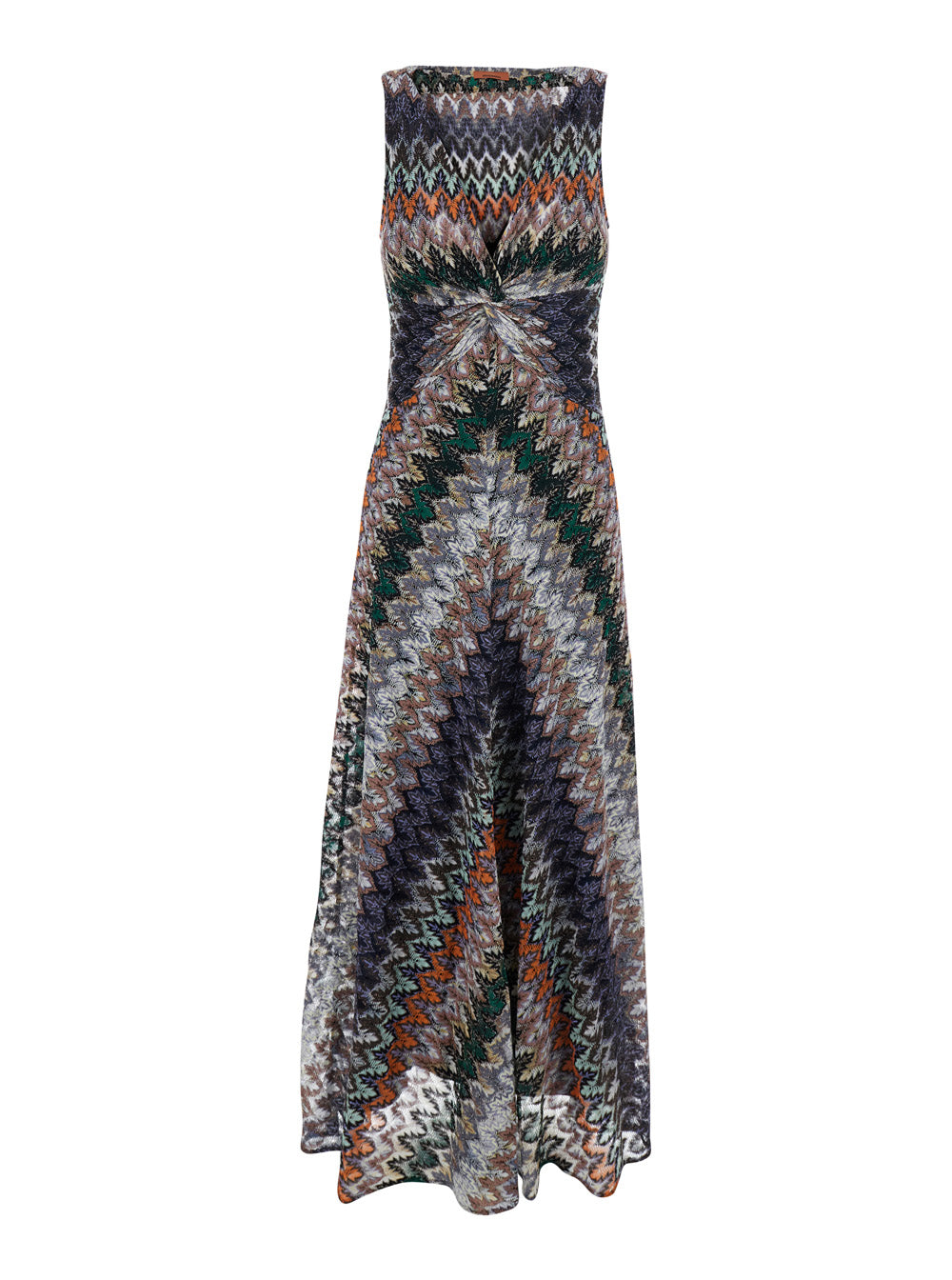 Missoni Women Multicolor Long Dress With V-Neck And All-Over Zig Zag Motif In Viscose Women MISSONI