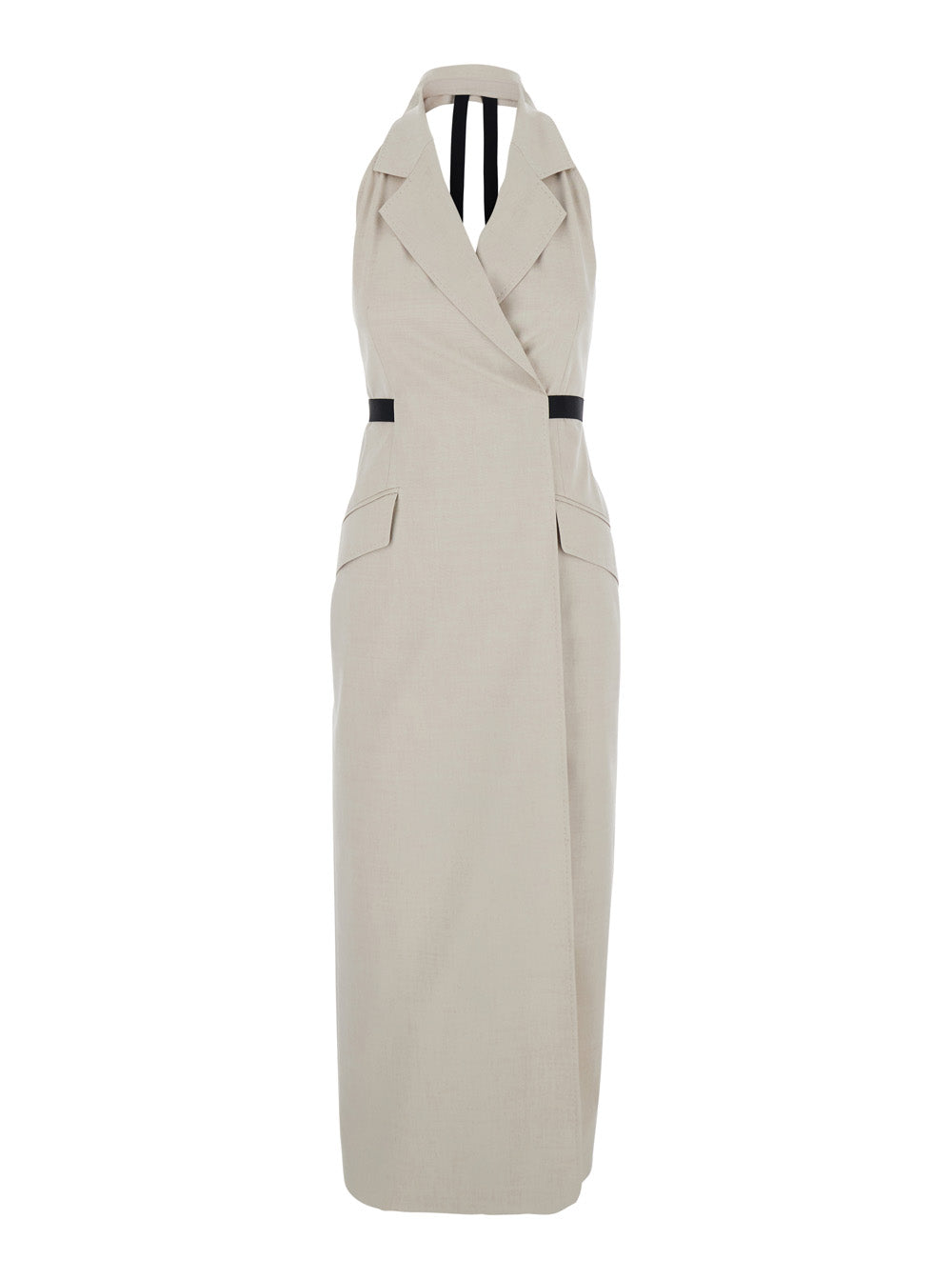 Max Mara Women Beige Dress With Notched Revers And Open Back In Blend Cotton And Virgin Wool Woman MAX MARA