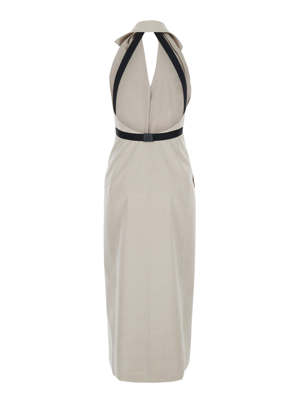 Max Mara Women Beige Dress With Notched Revers And Open Back In Blend Cotton And Virgin Wool Woman MAX MARA
