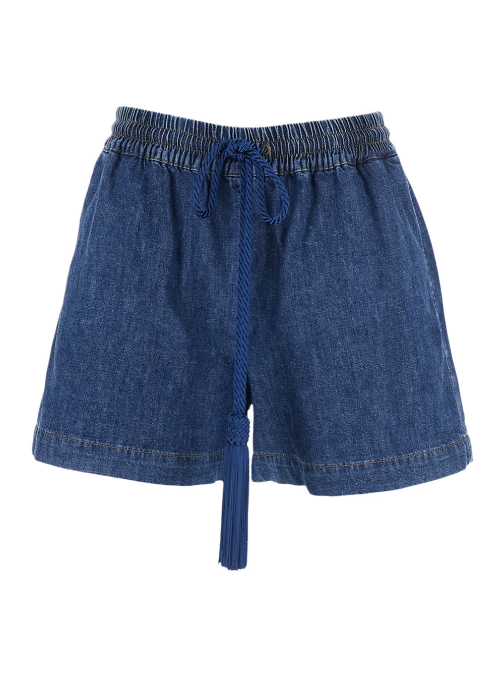 Valentino Women Blue Shorts With Welt Pockets And Front Closure In Cotton VALENTINO