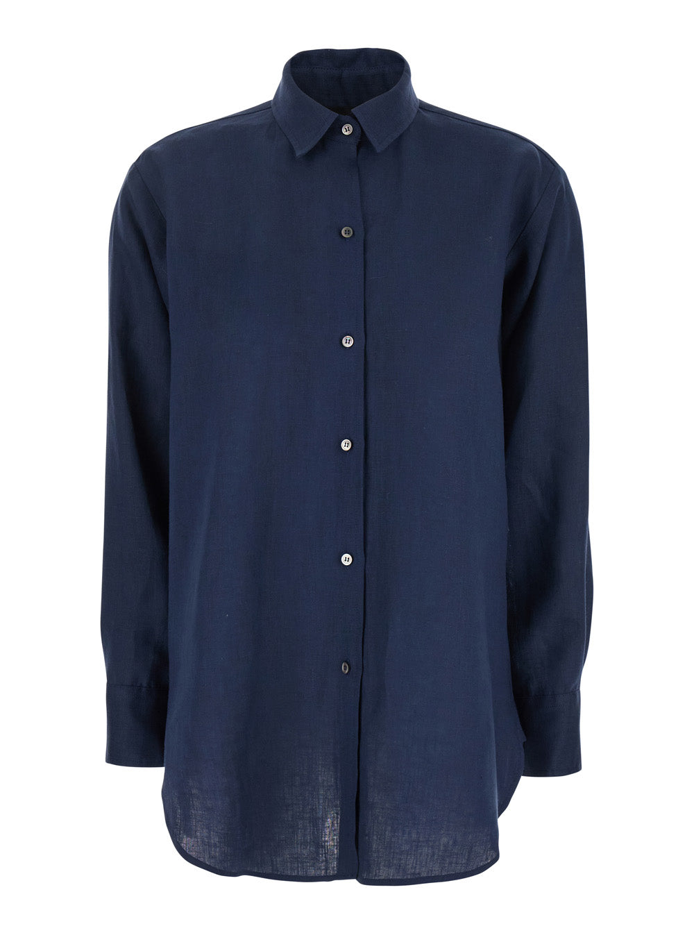 Leplain Women Blue Shirt With Classic Collar And Long Sleeves In Linen For Women LEPLAIN