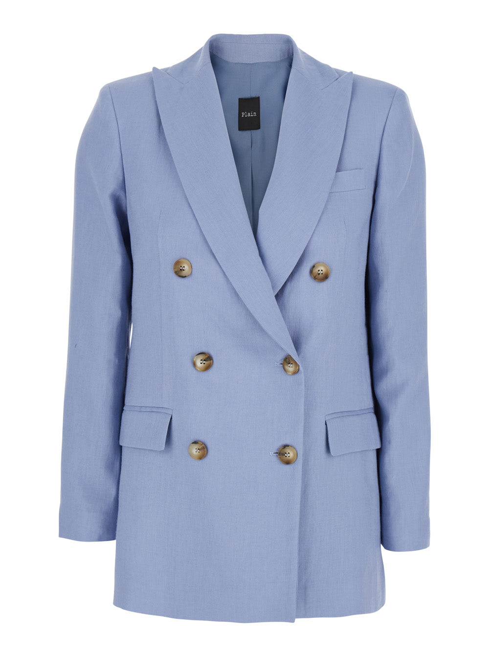 Leplain Women Blue Double-Breasted Jacket With Notched Revers In Linen For Women LEPLAIN