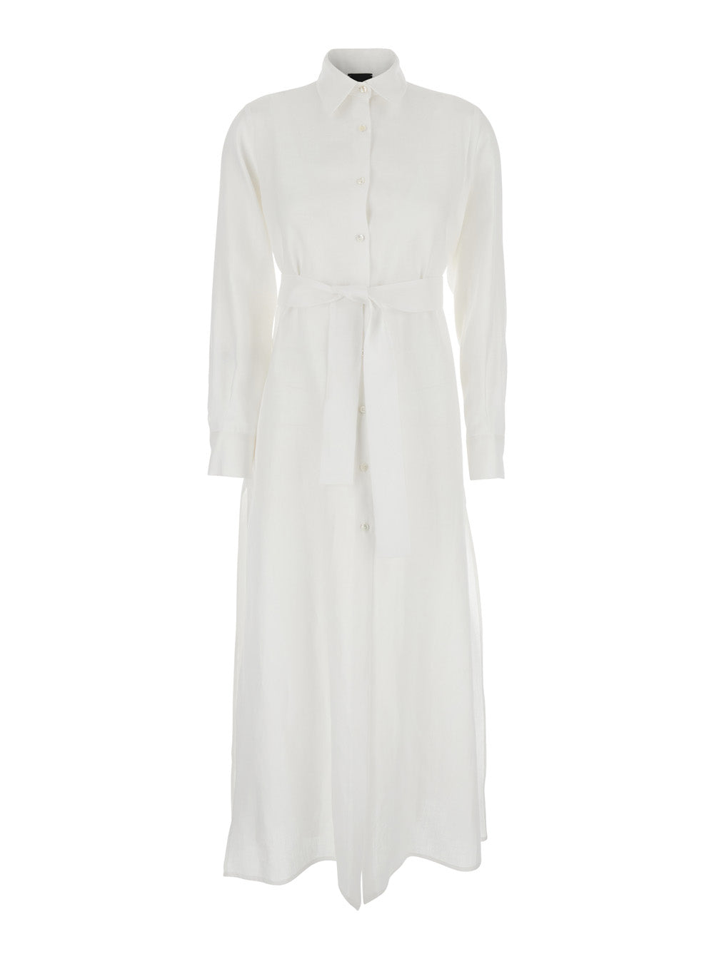 Leplain Women Dress With Classic Collar And Adjustable Belt In White Linen For Women LEPLAIN