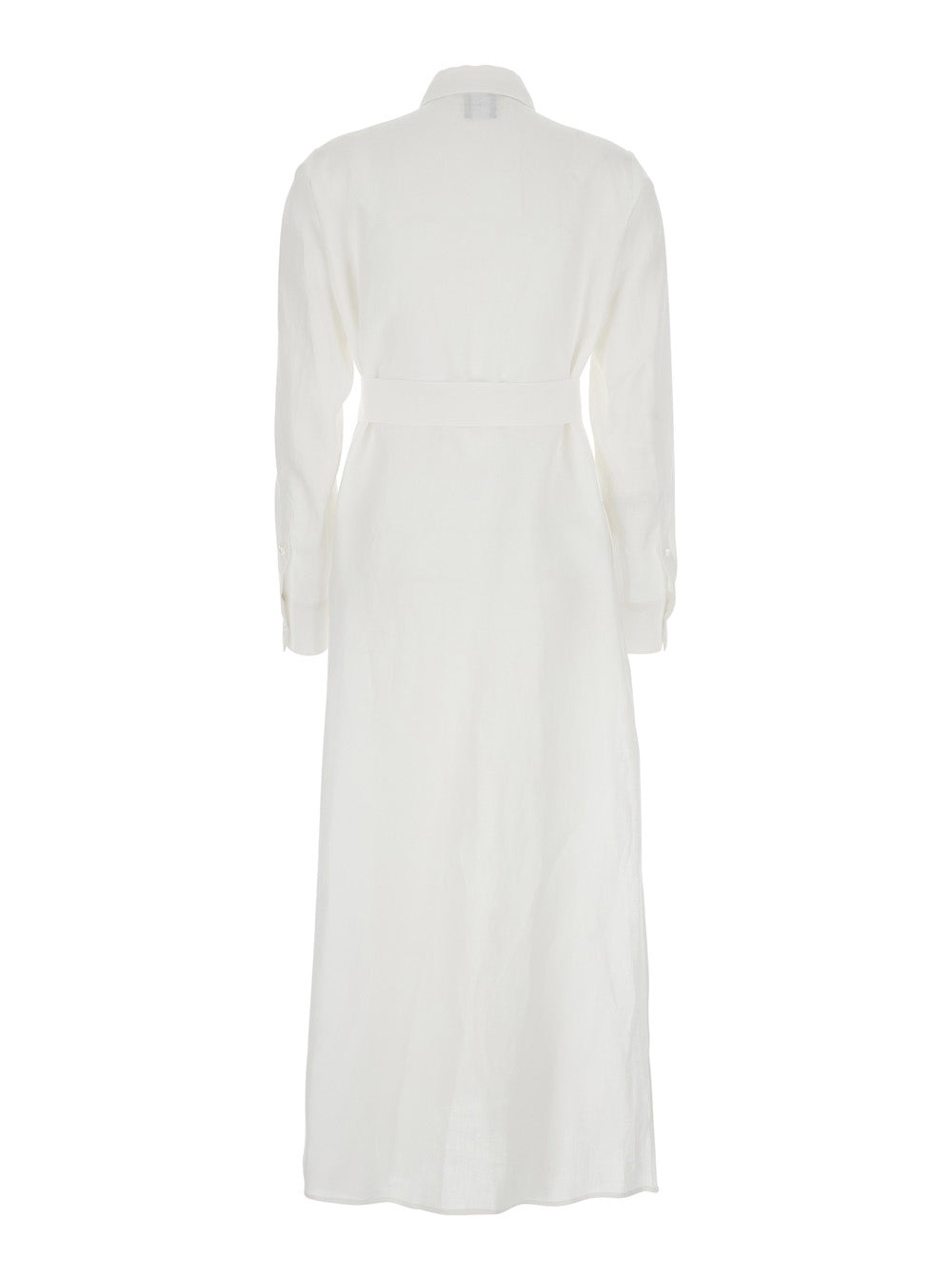 Leplain Women Dress With Classic Collar And Adjustable Belt In White Linen For Women LEPLAIN