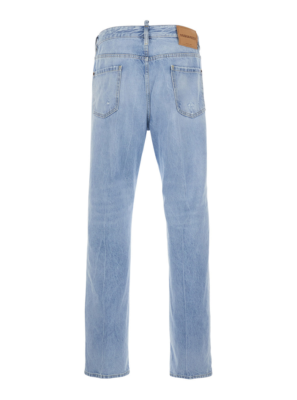 Dsquared2 Men '642' Light Bluejeans With Logo Patch On The Back And Bleach Effect In Denim For Men DSQUARED2