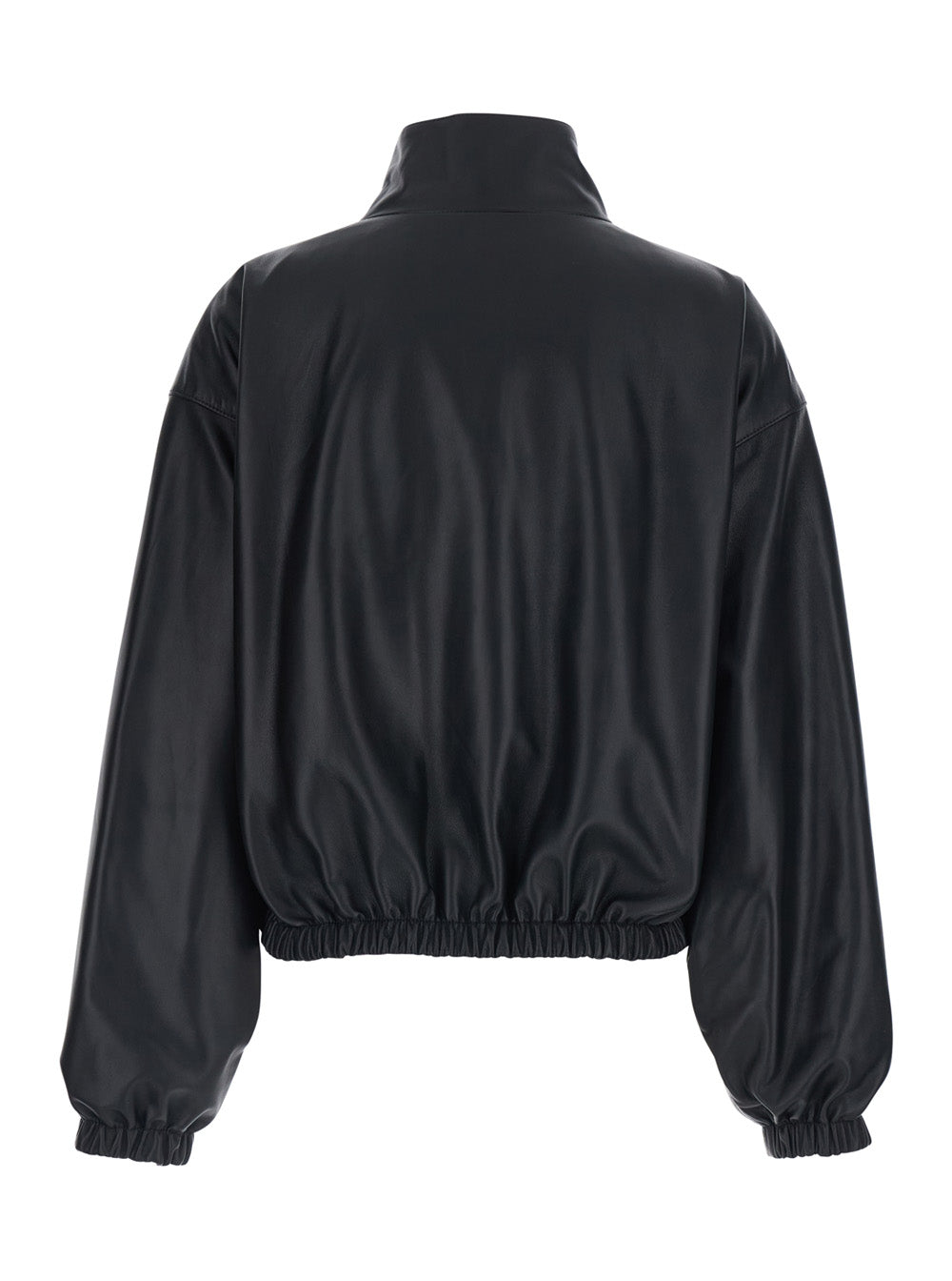 Balenciaga Women Black Leather Jacket With Logo On The Front And High Collar For Women BALENCIAGA