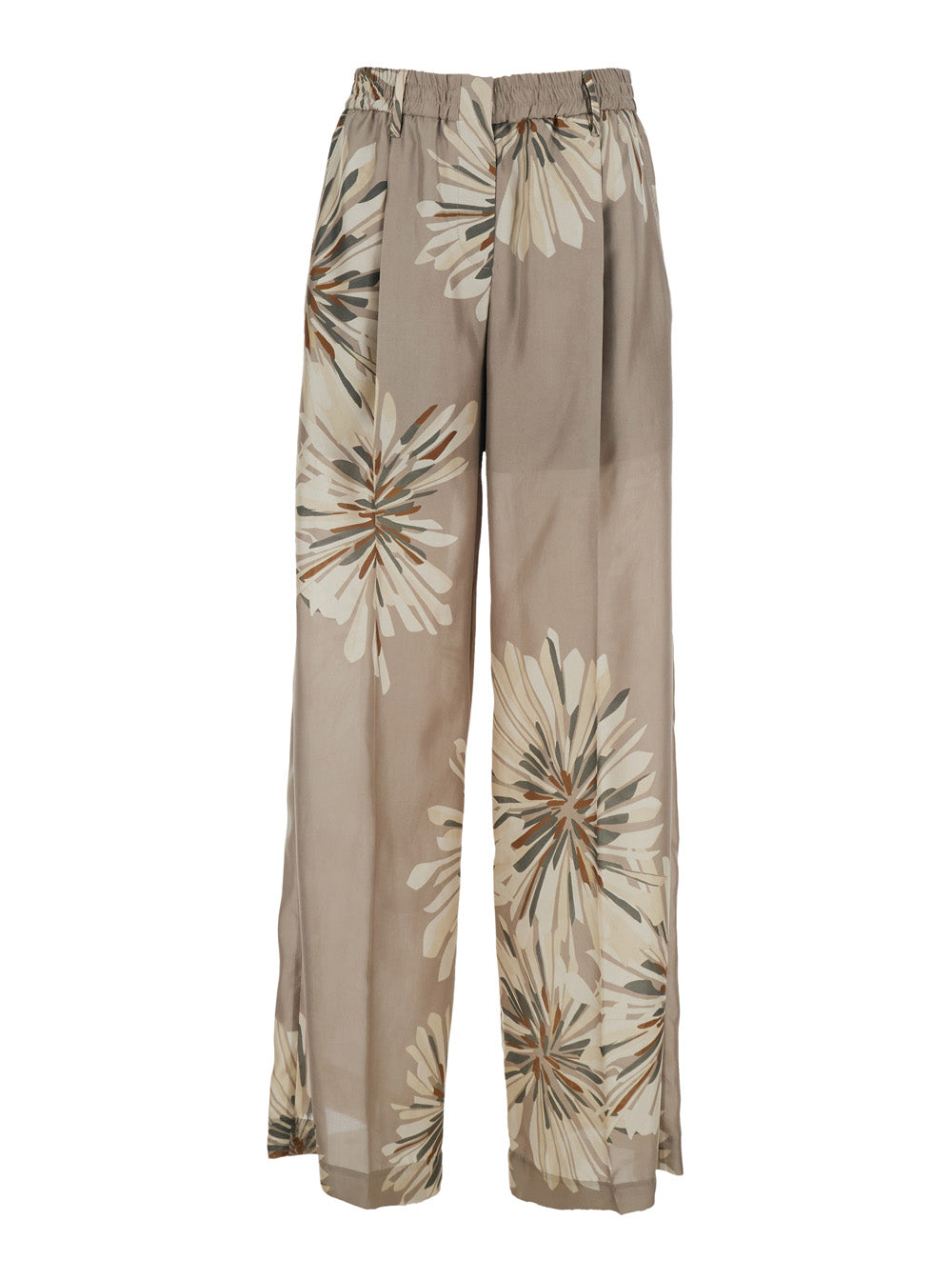 Brunello Cucinelli Women Beige Pants With Elastic Waist And All-Over Floral Print In Silk Woman BRUNELLO CUCINELLI