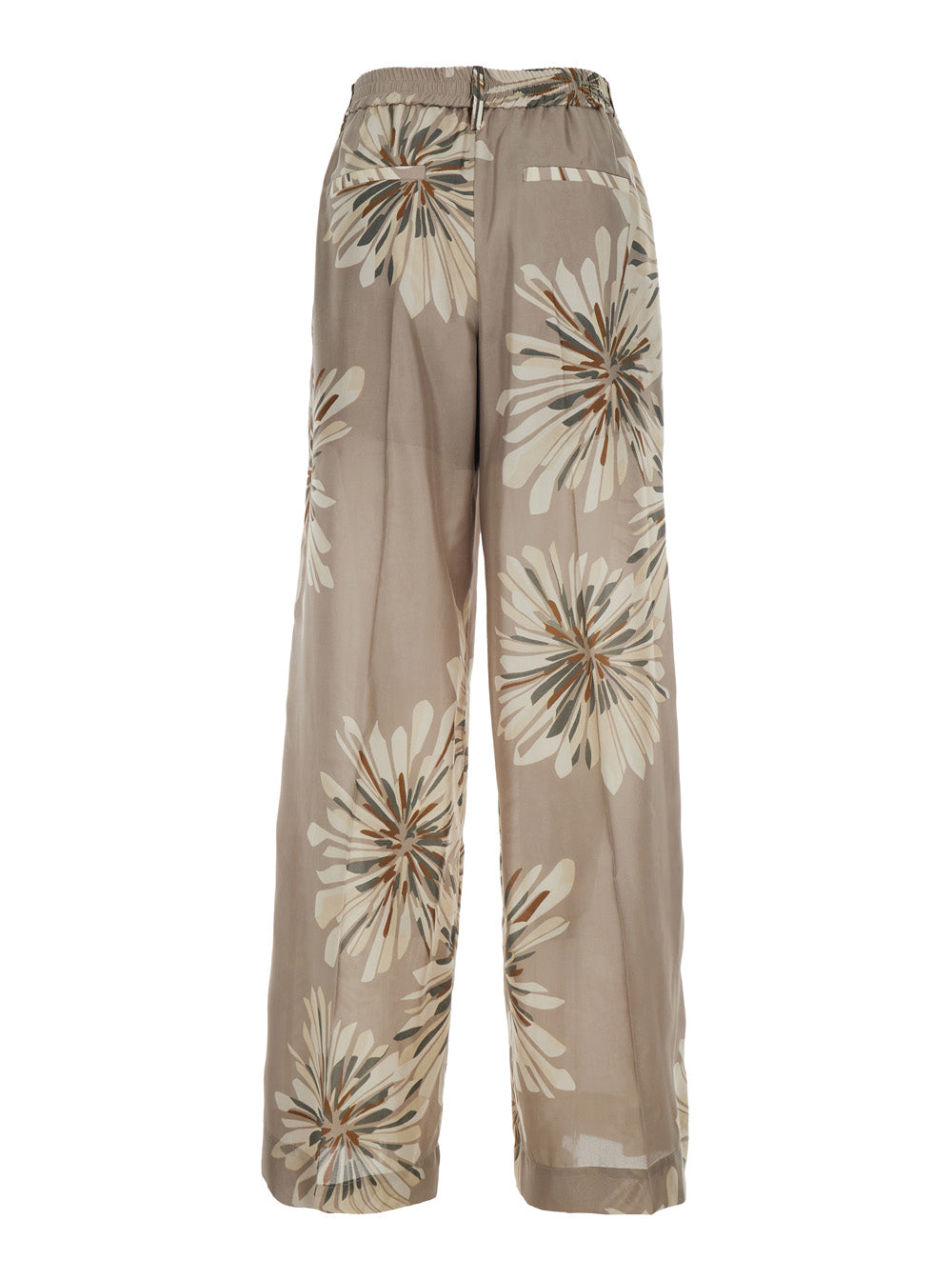 Brunello Cucinelli Women Beige Pants With Elastic Waist And All-Over Floral Print In Silk Woman BRUNELLO CUCINELLI