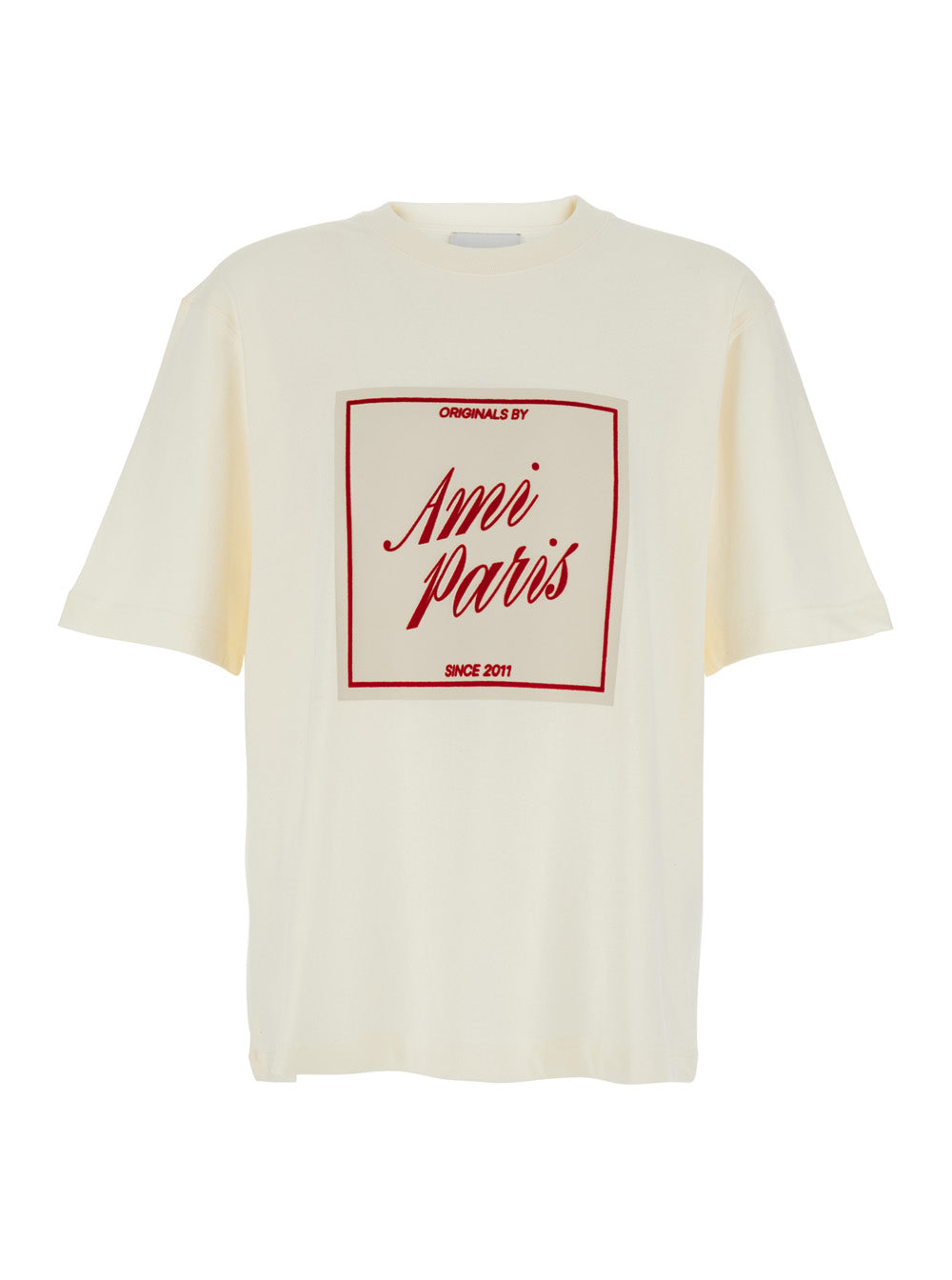 Ami Paris Men White T-Shirt With Maxi Logo Print On The Front In Cotton For Men AMI PARIS