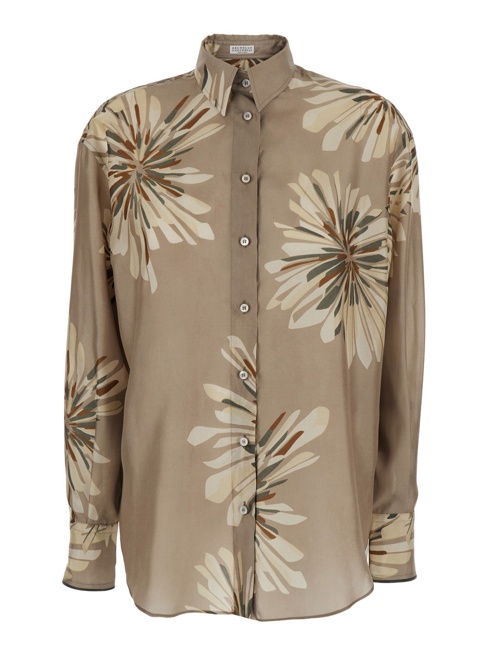 Brunello Cucinelli Women Beige Shirt With All-Over Print In Silk Woman BRUNELLO CUCINELLI