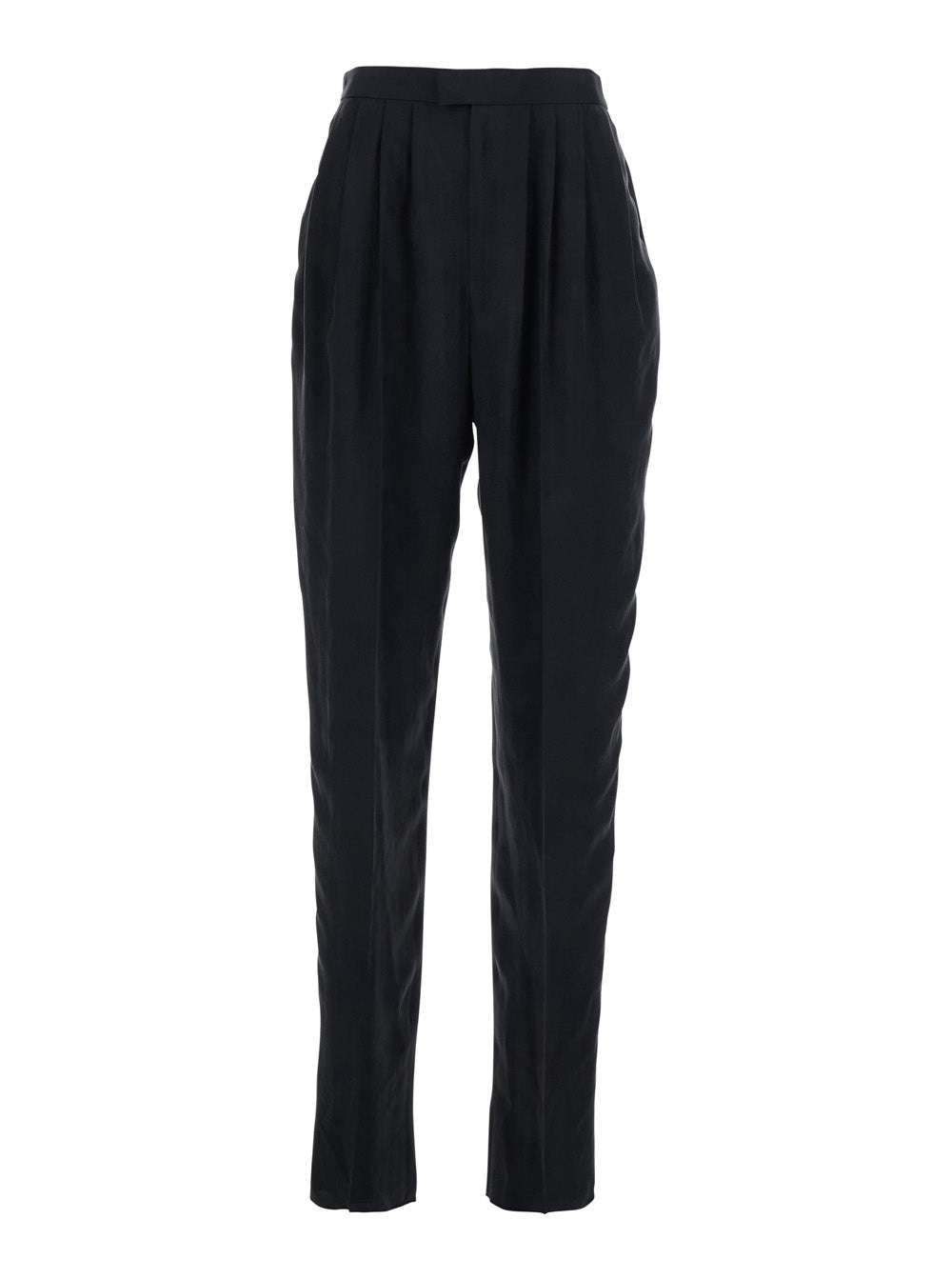 Saint Laurent Women Black High-Waisted Straight Leg Pants In Silk For Women SAINT LAURENT