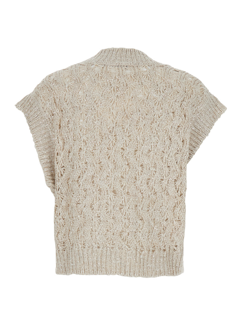 Brunello Cucinelli Women Beige Vest With V-Neck And Sequin Detail In Silk And Linen Blend For Women BRUNELLO CUCINELLI