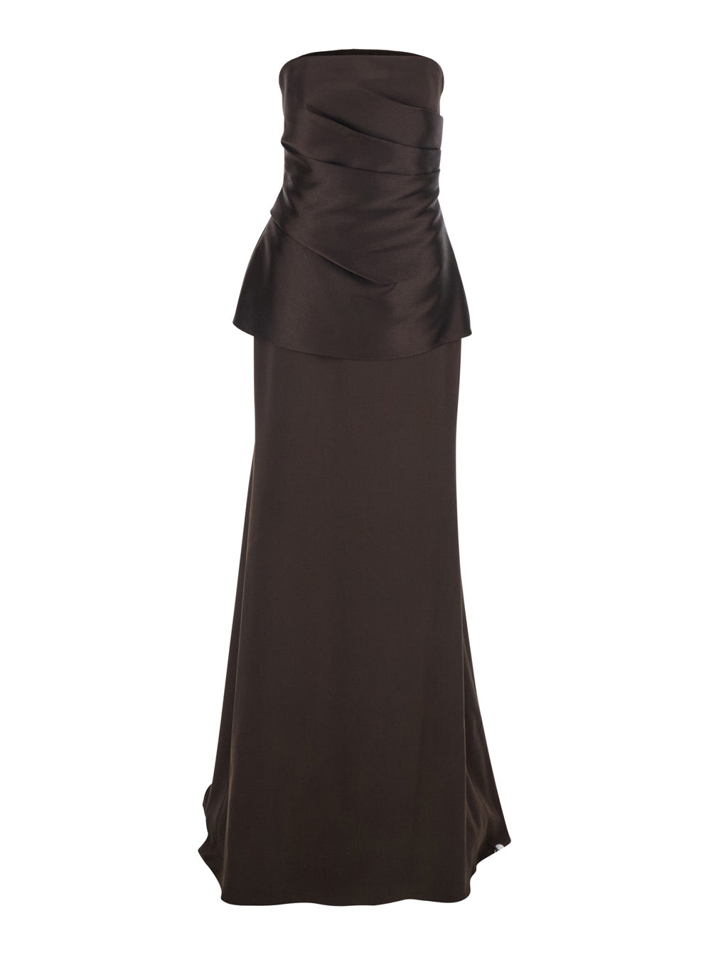 Solace London Women 'Alia' Brown Long Dress With Straight Neckline And Flared Design In Tech Fabric Women SOLACE LONDON