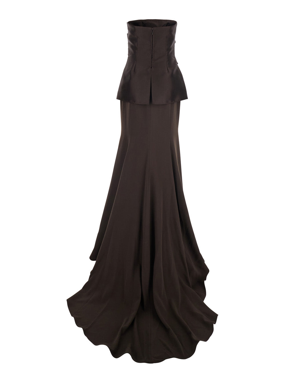 Solace London Women 'Alia' Brown Long Dress With Straight Neckline And Flared Design In Tech Fabric Women SOLACE LONDON