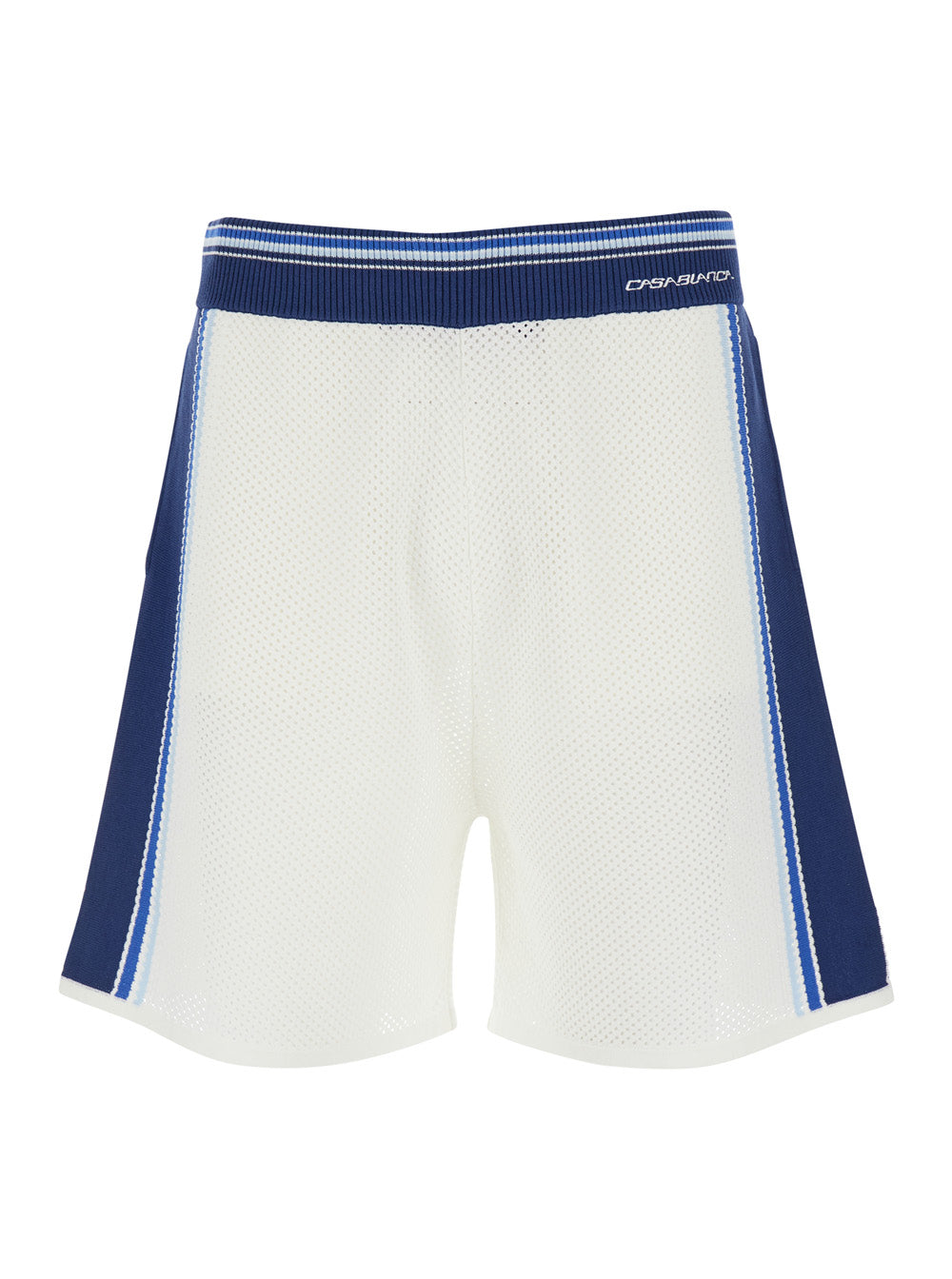 Casablanca Men White Shorts With Striped Details And Perforated Design In Fabric Men CASABLANCA