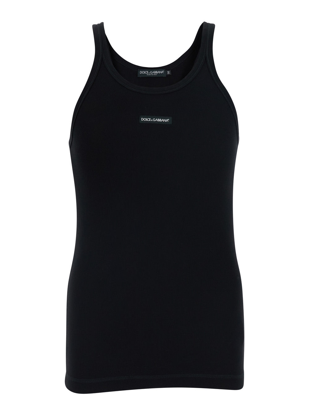 Dolce & Gabbana Men Black Sleeveless Top With Round Neck And Logo Patch On The Front In Cotton For Men DOLCE & GABBANA