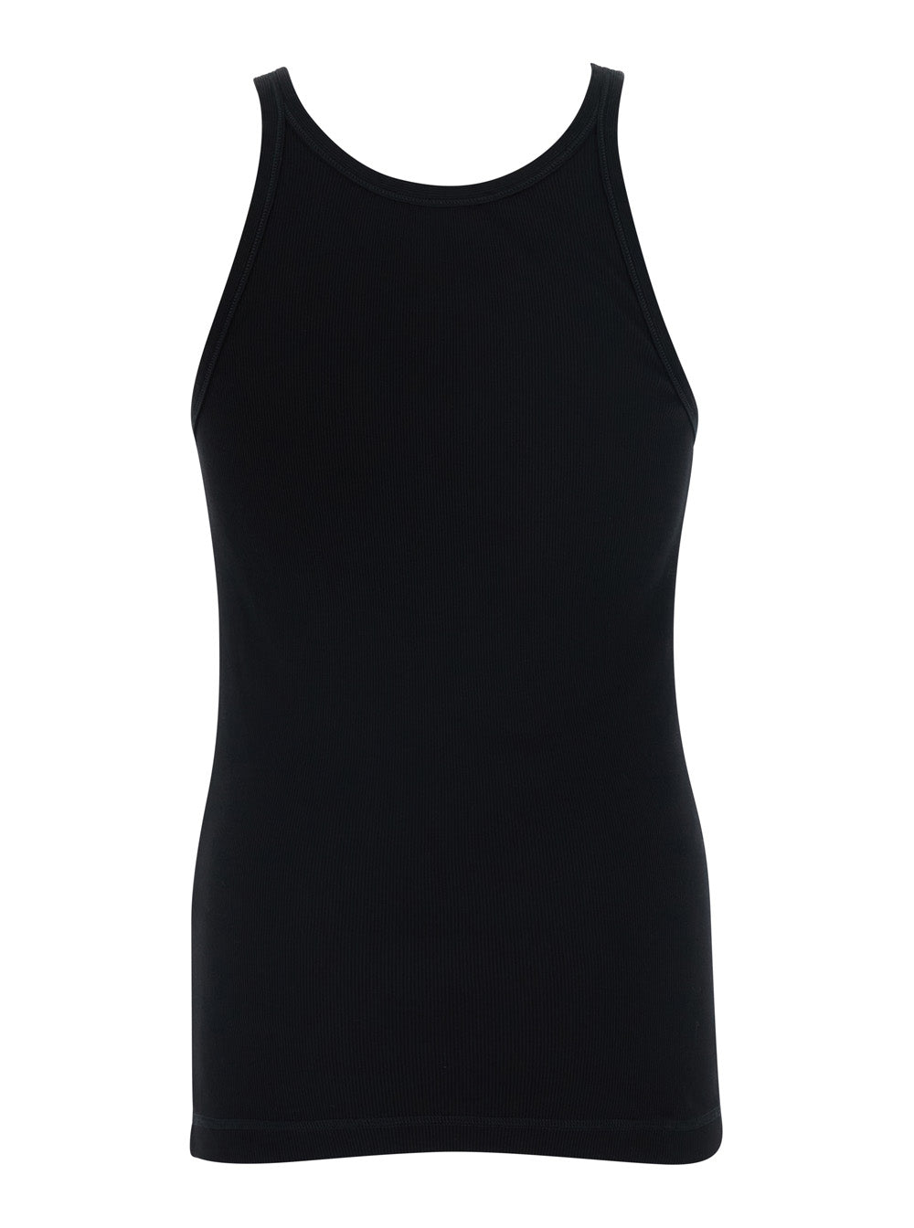 Dolce & Gabbana Men Black Sleeveless Top With Round Neck And Logo Patch On The Front In Cotton For Men DOLCE & GABBANA