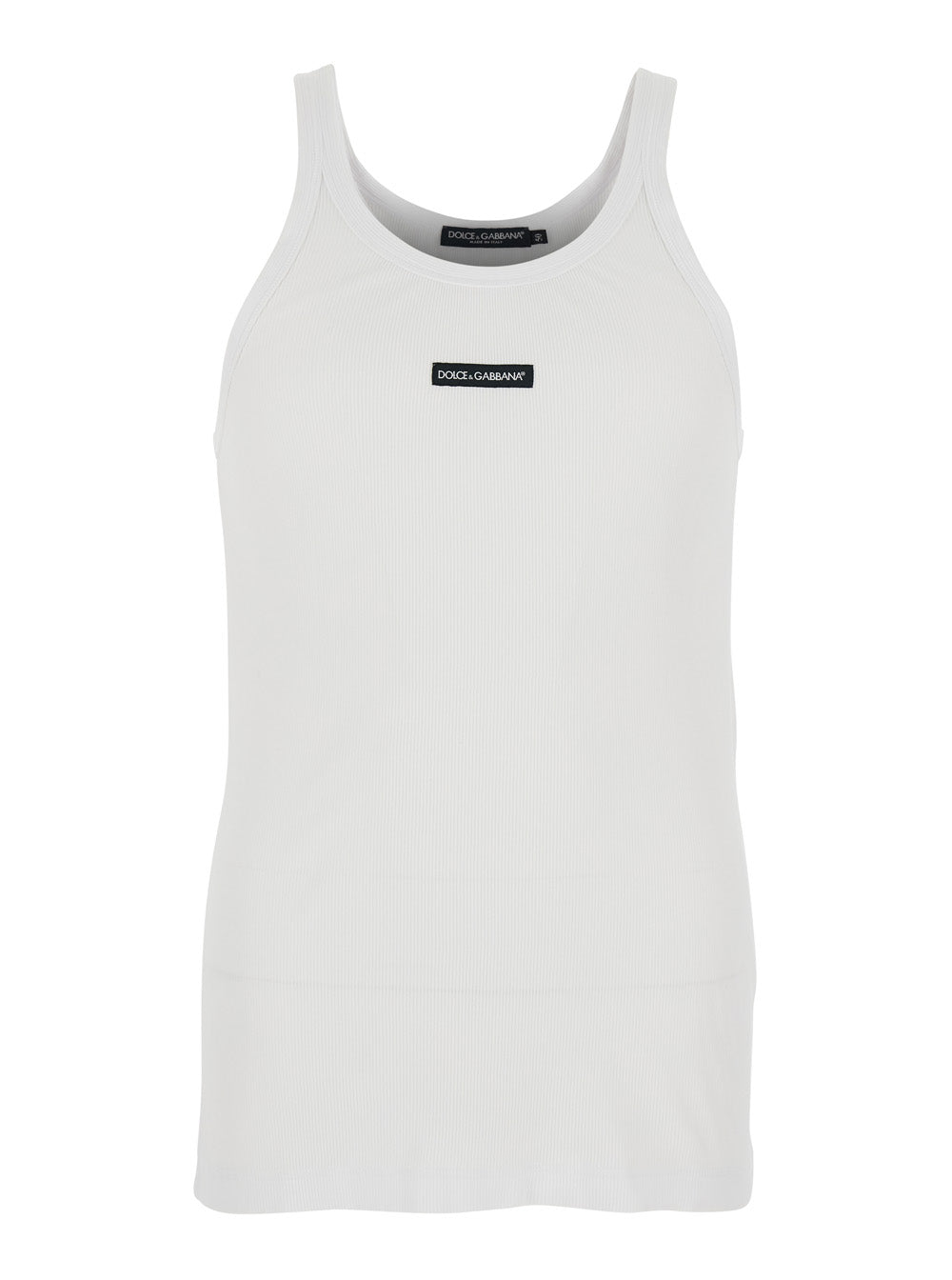 Dolce & Gabbana Men White Sleeveless Tank Top With Round Neck And Logo Patch On The Front In Cotton For Man DOLCE & GABBANA