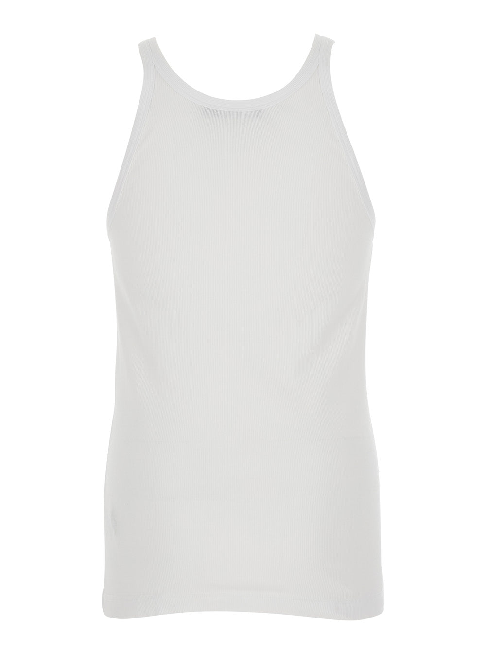 Dolce & Gabbana Men White Sleeveless Tank Top With Round Neck And Logo Patch On The Front In Cotton For Man DOLCE & GABBANA