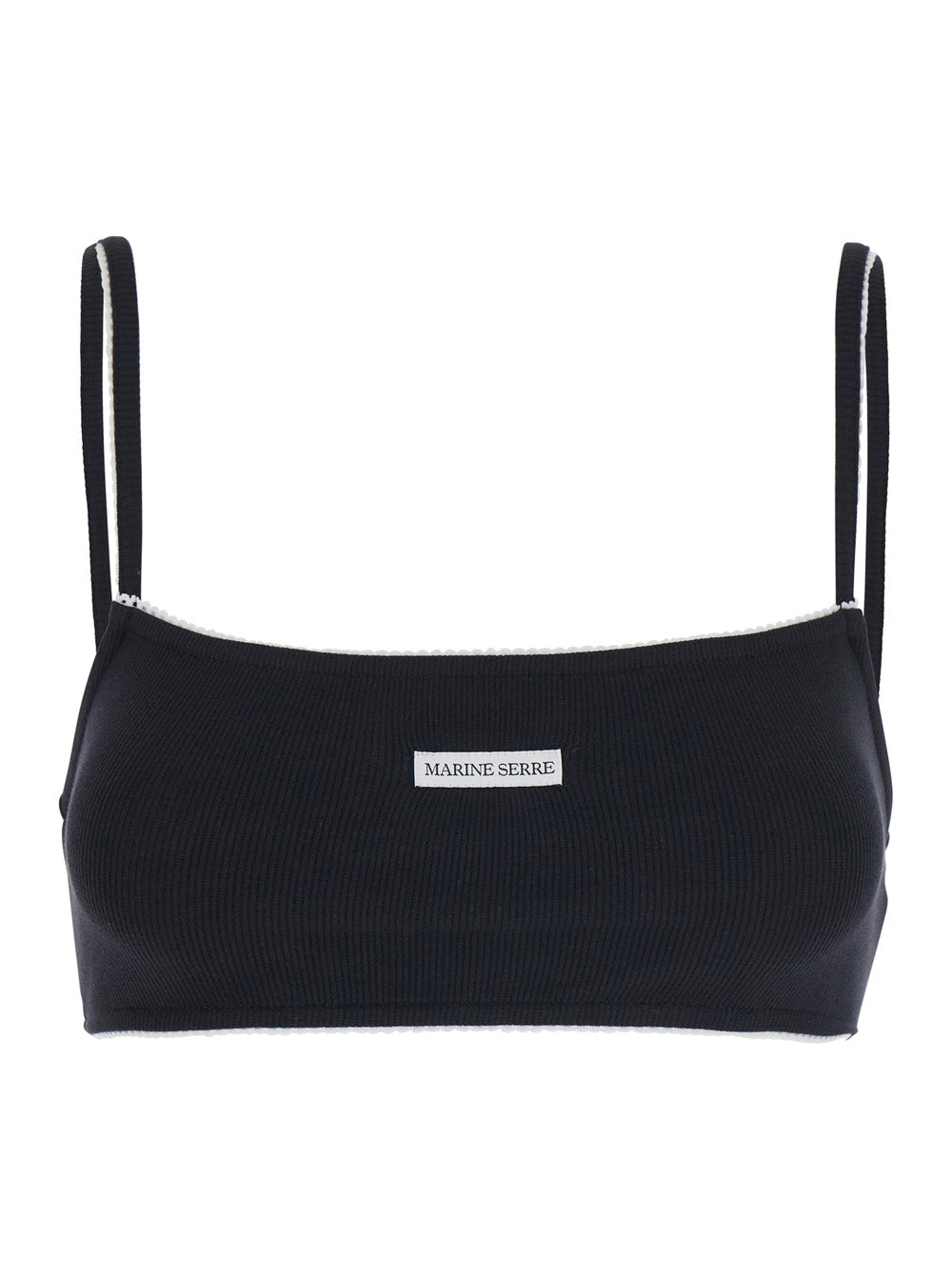 Marine Serre Women Cute 70'S Bra - Black - Top With Thin Straps And V-Neck - In Cotton - Women MARINE SERRE