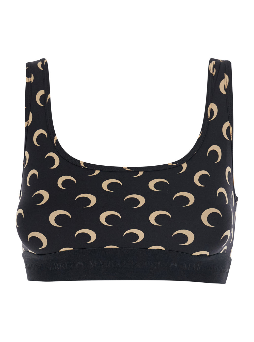 Marine Serre Women Black Sports Bra With All-Over Moon Print In Tech Fabric For Women MARINE SERRE