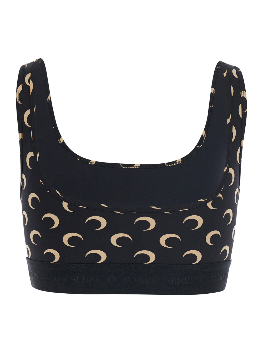 Marine Serre Women Black Sports Bra With All-Over Moon Print In Tech Fabric For Women MARINE SERRE