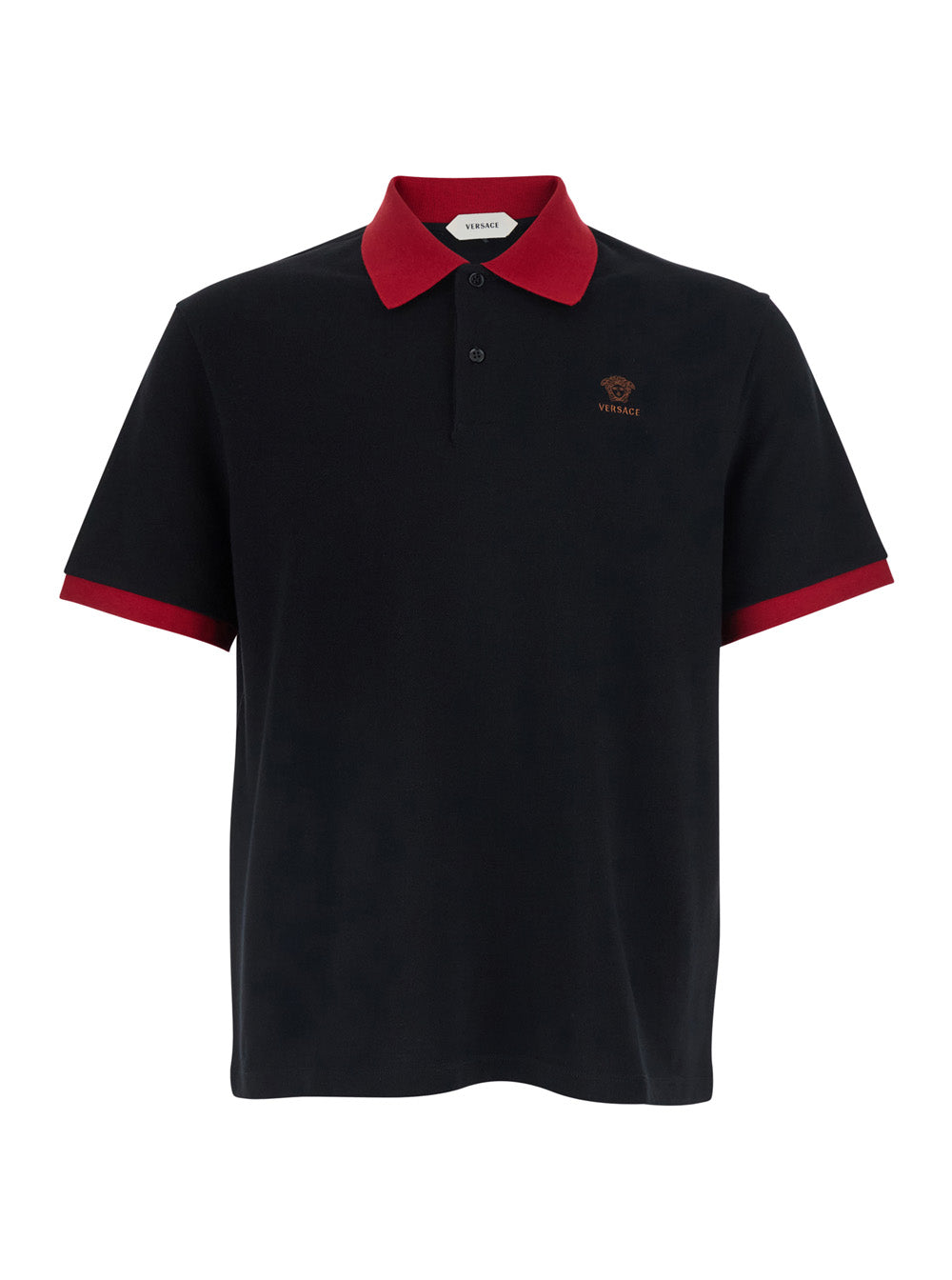 Versace Men T-Shirt 'Piquet' Black With Round Neck And Short Sleeves For Men VERSACE