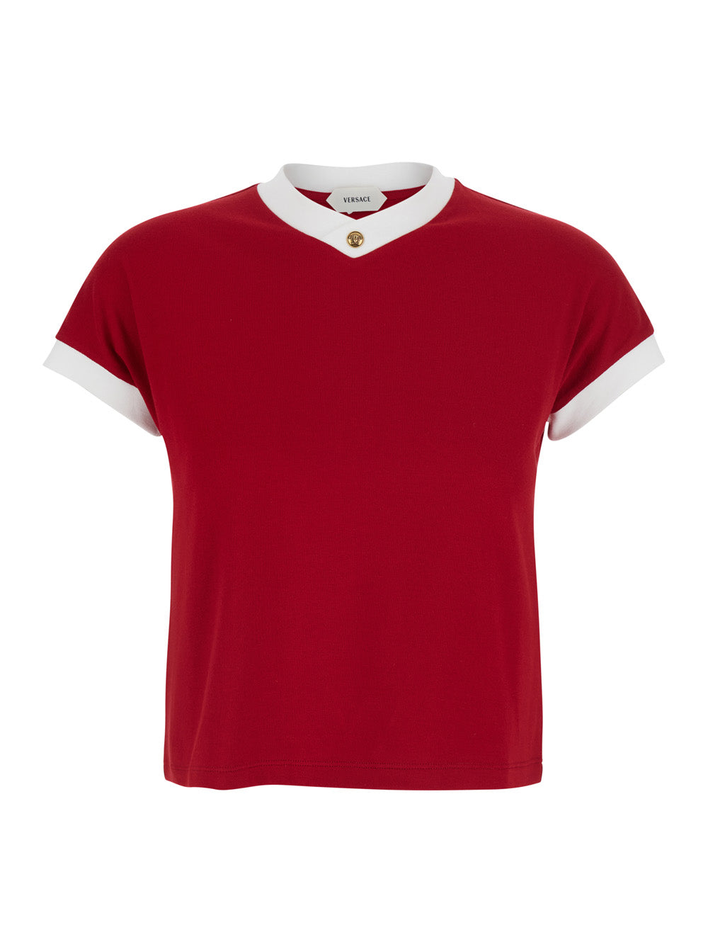 Versace Women Tshirt - Red - Logo Print T-Shirt On The Front - Cotton - Men VERSACE