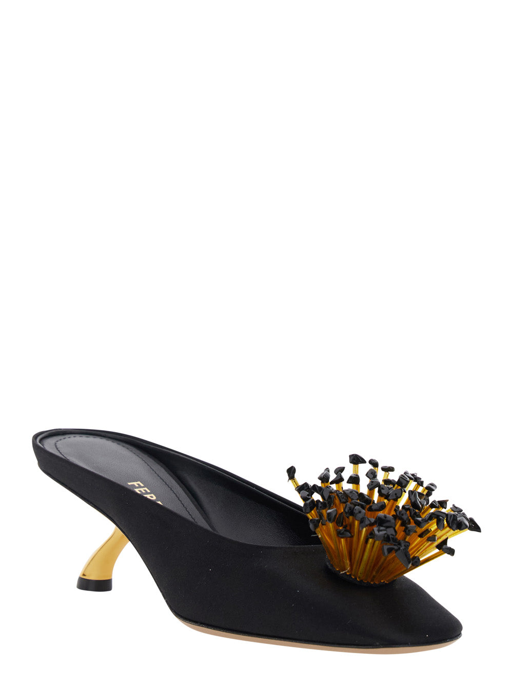 Ferragamo Women Black Sandals With Low Heel And Crystal Embellishment On The Front In Fabric Woman FERRAGAMO