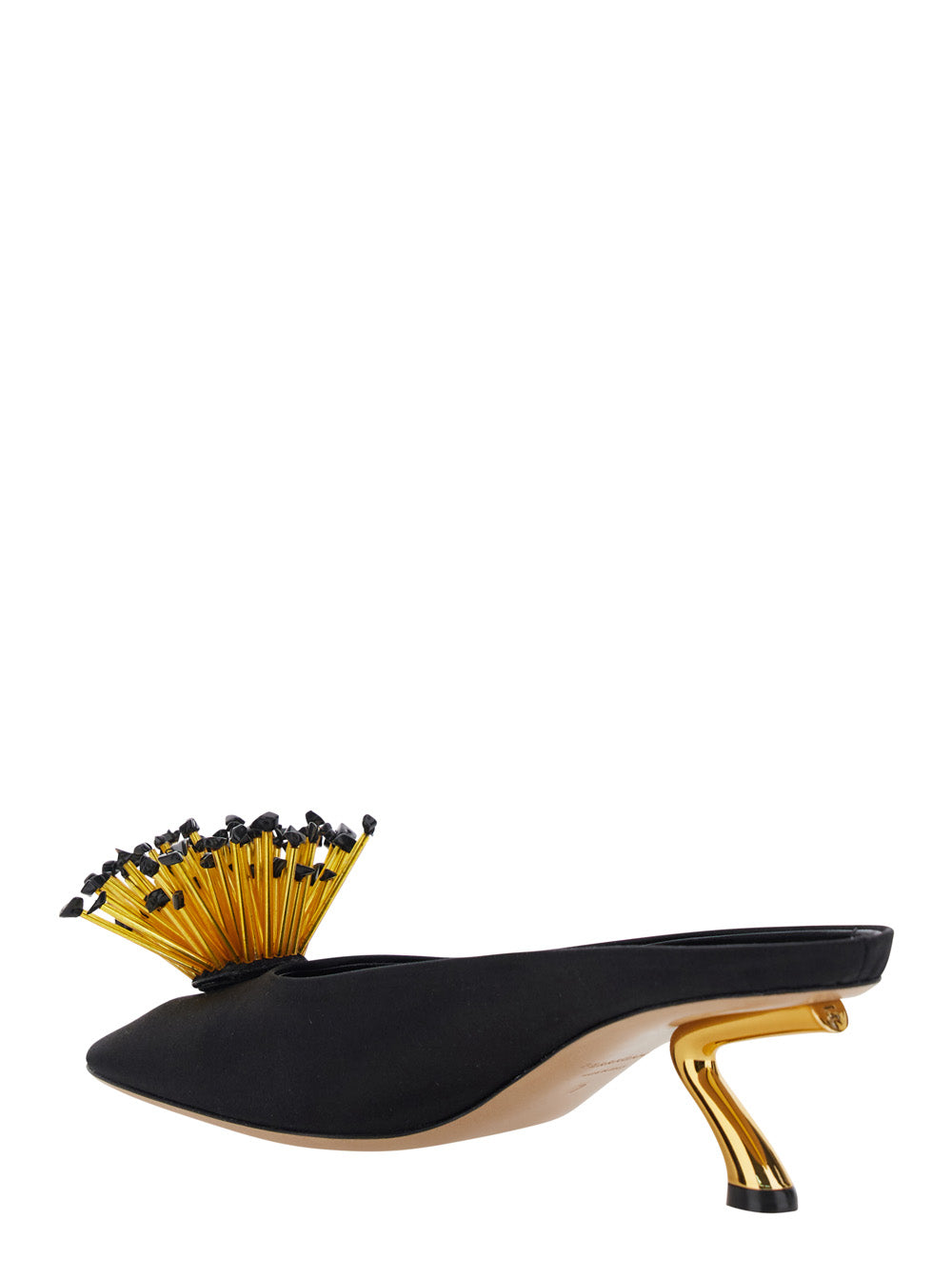 Ferragamo Women Black Sandals With Low Heel And Crystal Embellishment On The Front In Fabric Woman FERRAGAMO
