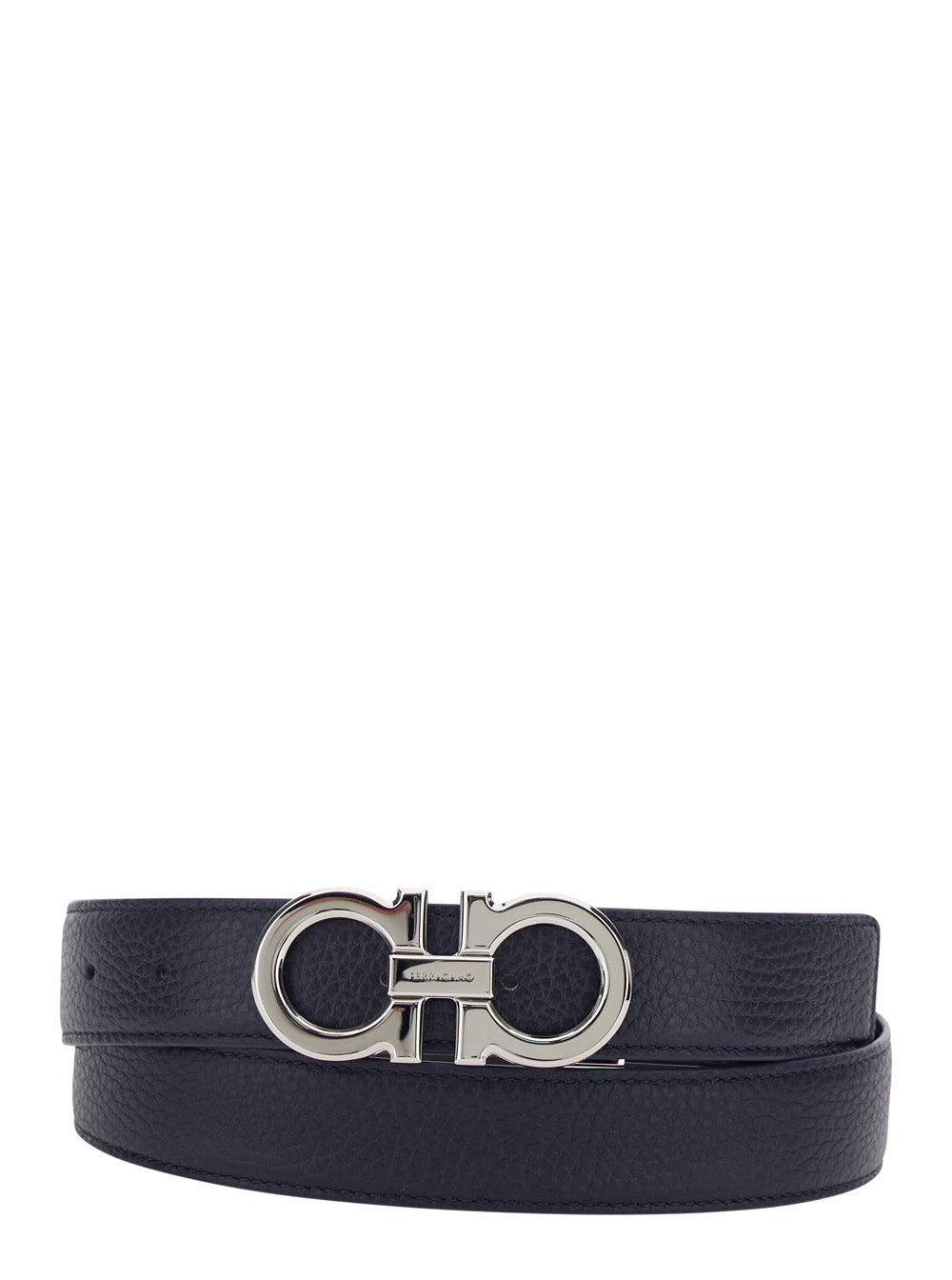 Ferragamo Men Blue Revesible Belt With Gancini Buckle In Grained Leather Men FERRAGAMO