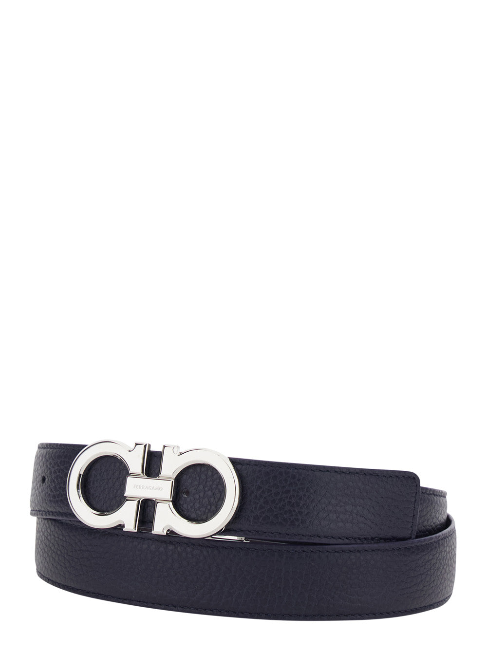 Ferragamo Men Blue Revesible Belt With Gancini Buckle In Grained Leather Men FERRAGAMO