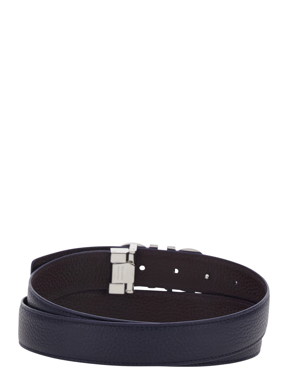 Ferragamo Men Blue Revesible Belt With Gancini Buckle In Grained Leather Men FERRAGAMO