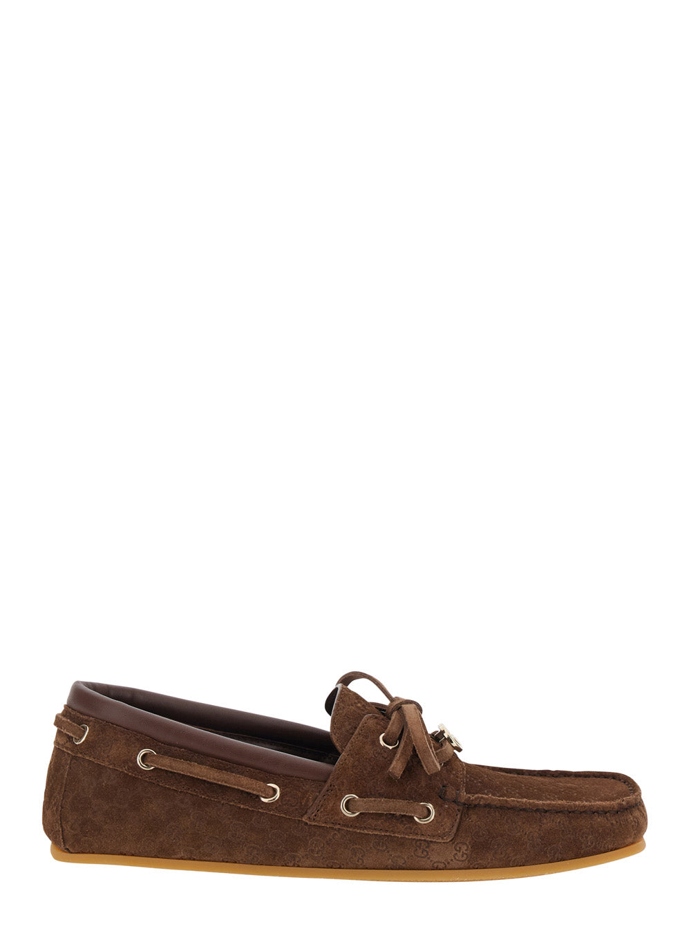 Gucci Women Brown Loafers With Gg Plate On The Front In Gg Suede For Women