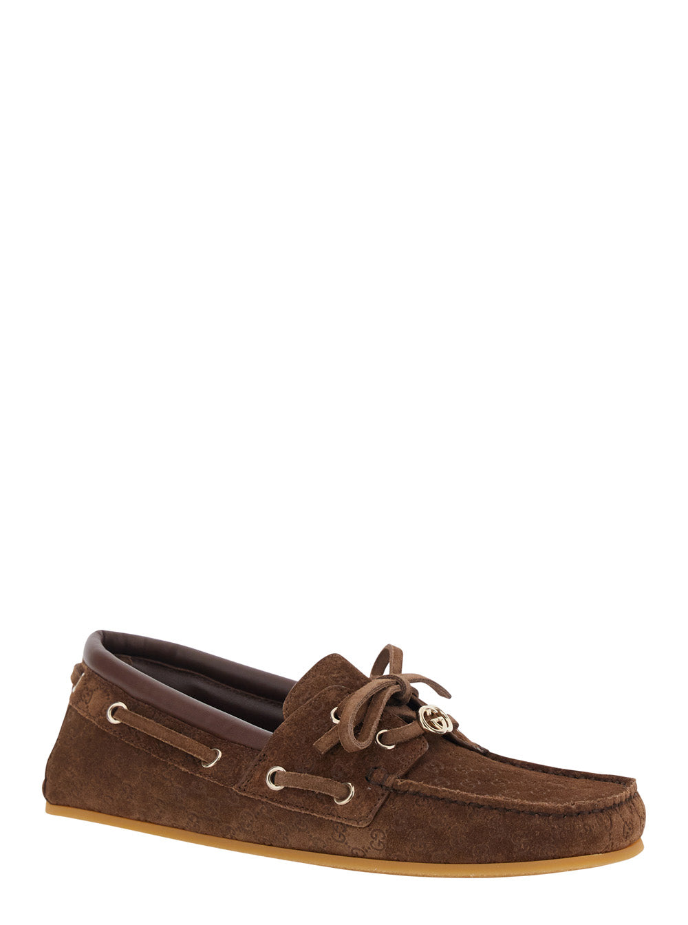 Gucci Women Brown Loafers With Gg Plate On The Front In Gg Suede For Women