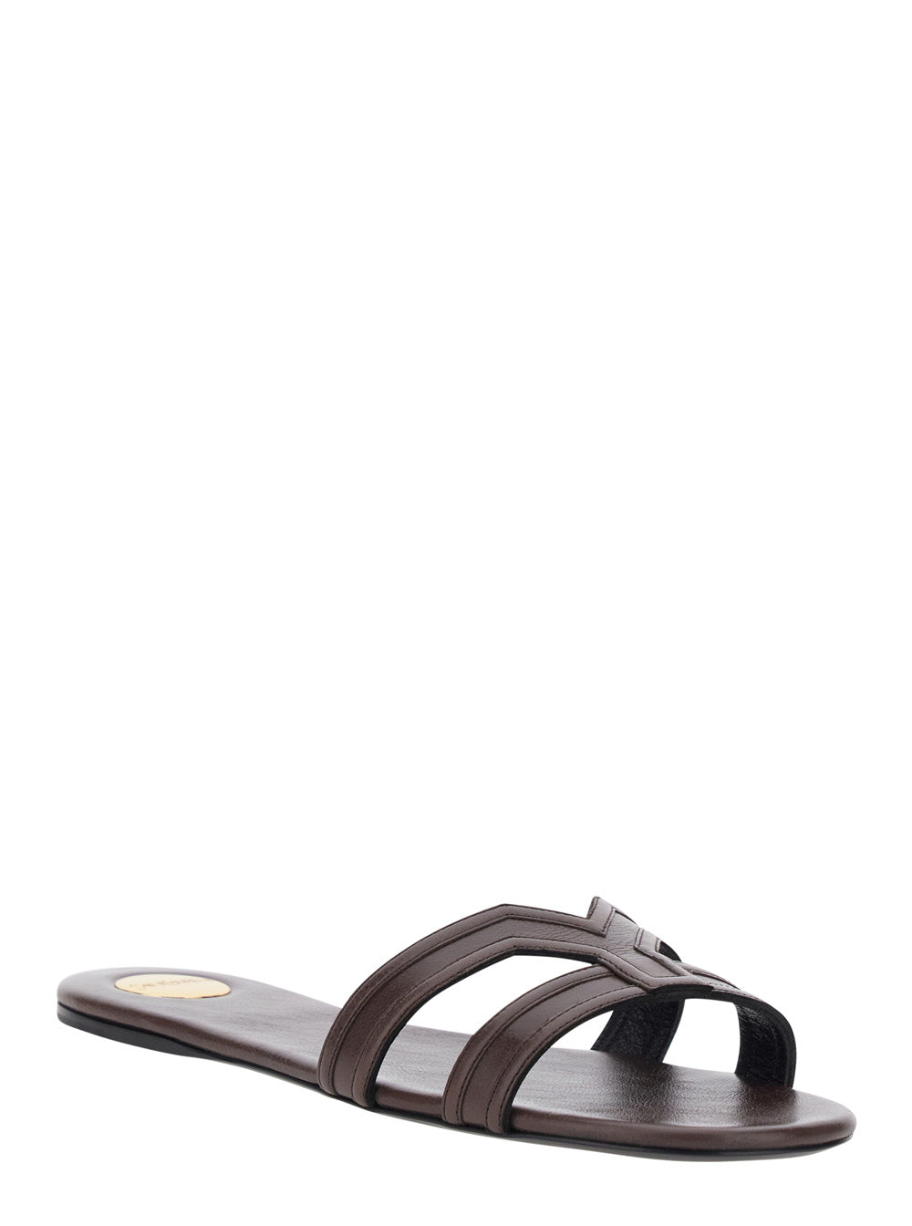 Saint Laurent Women Brown Mabrouka Sandals With Rounded Toe And Thick Double Strap In Leather For Women SAINT LAURENT