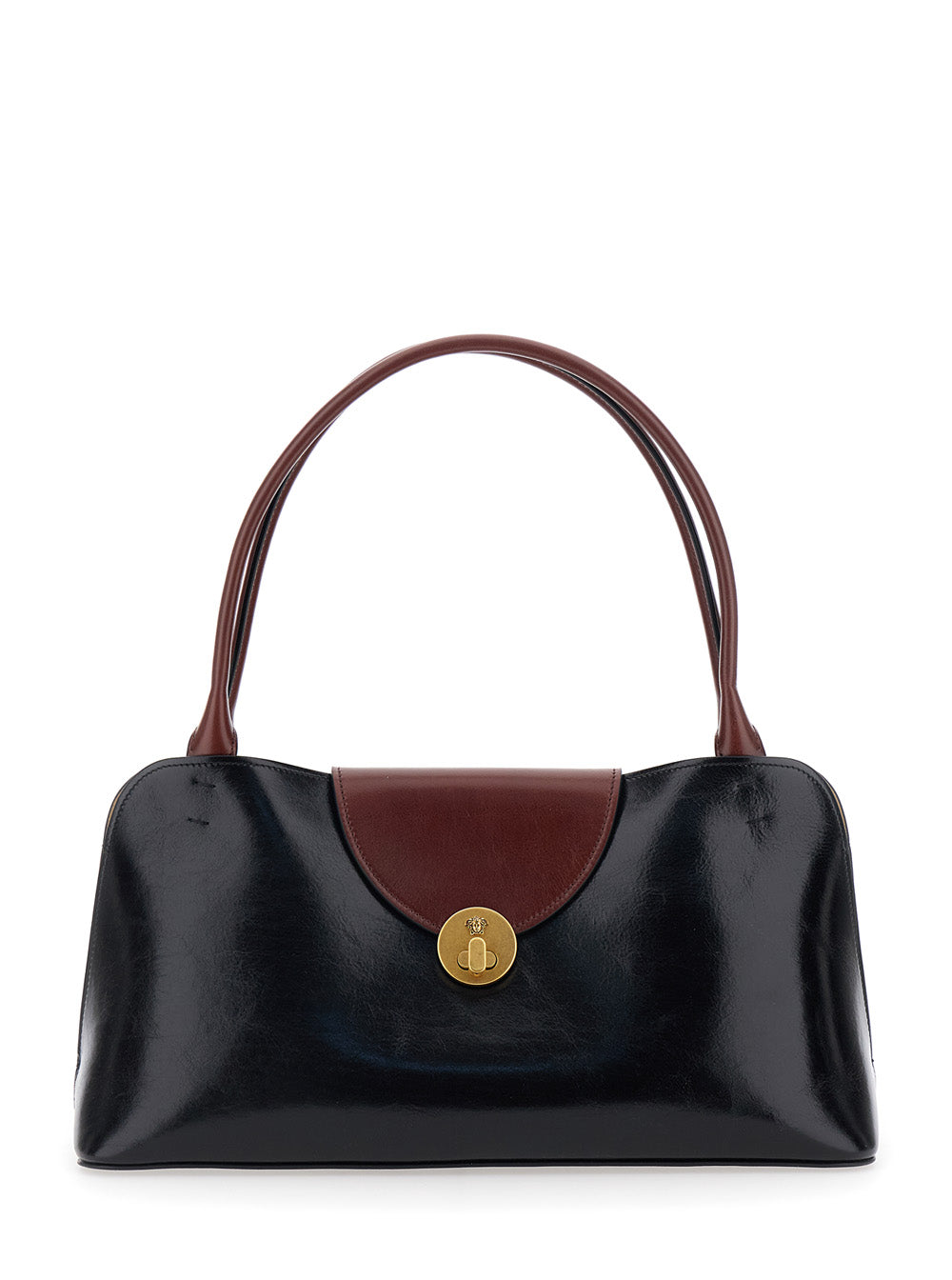 Versace Women 'Vivien' Black Shoulder Bag With Turn Lock Closure And Medusa Plaque In Leather For Women VERSACE