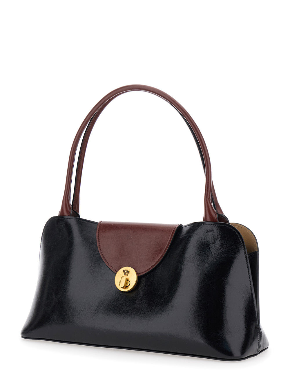 Versace Women 'Vivien' Black Shoulder Bag With Turn Lock Closure And Medusa Plaque In Leather For Women VERSACE